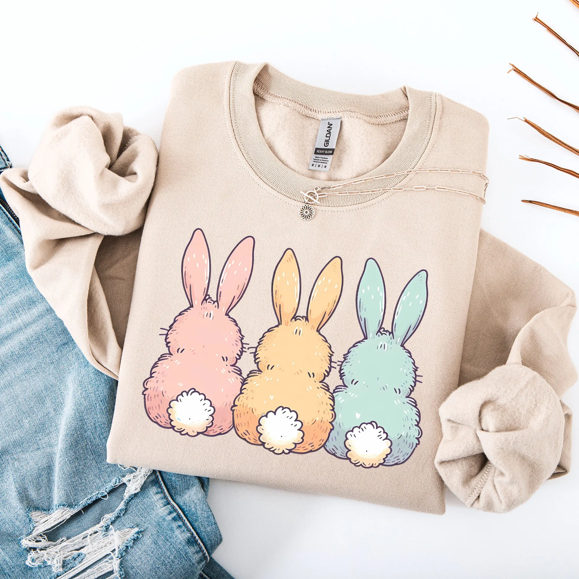 Adorable Bunnies In A Row, Easter, Bunny, Jesus, Rabbit, Holiday Sweatshirt sold by Refinery Number One product image thumbnail 2