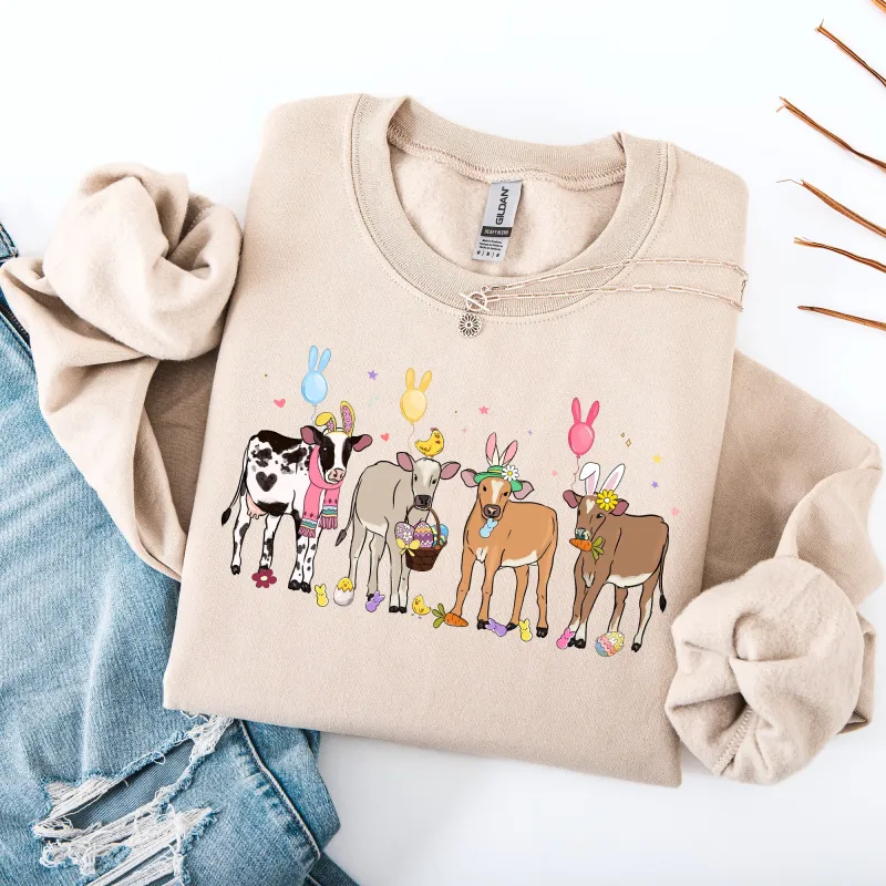 Cute Cows, Easter, Bunny, Jesus, Rabbit, Holiday Sweatshirt sold by Refinery Number One