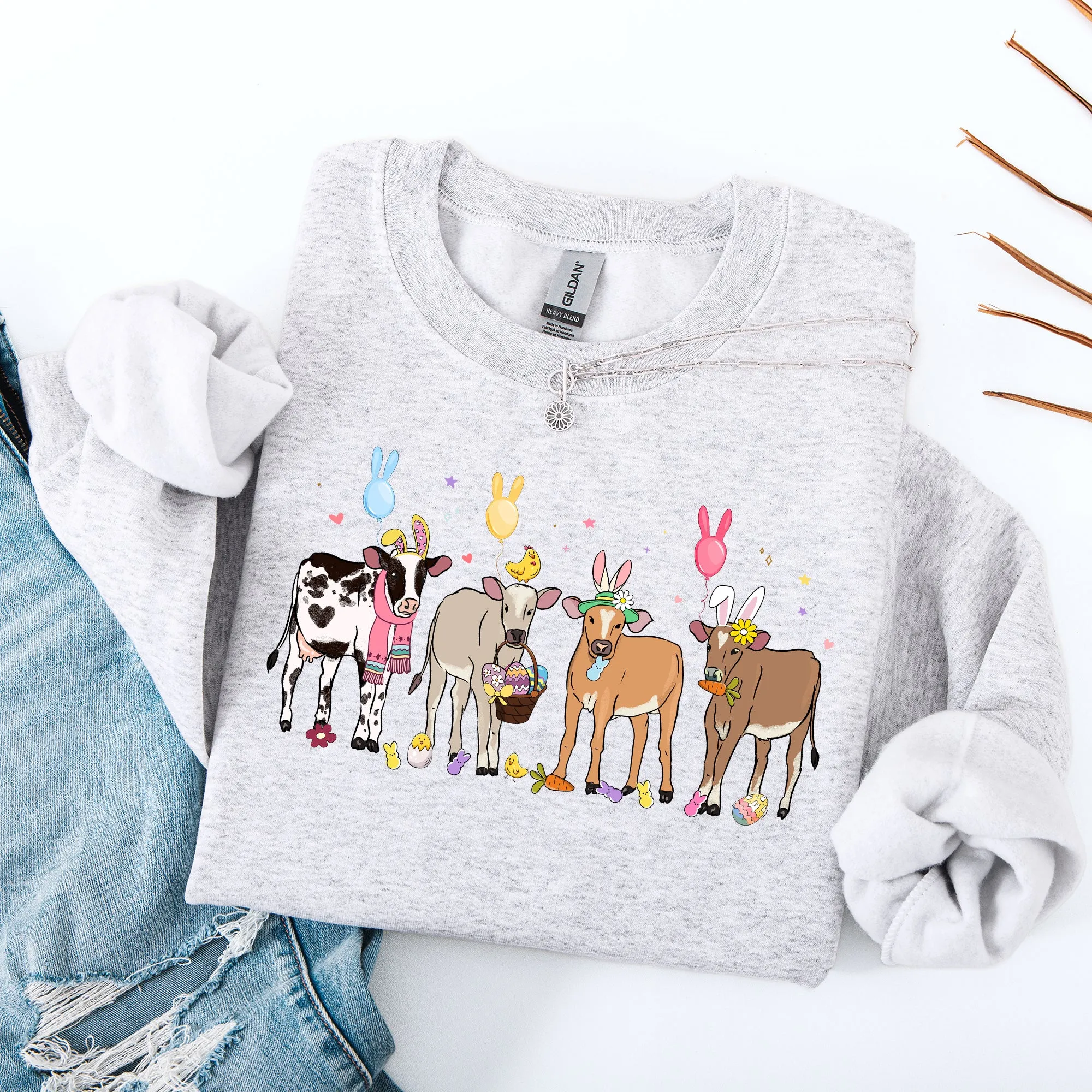 Cute Cows, Easter, Bunny, Jesus, Rabbit, Holiday Sweatshirt sold by Refinery Number One product image thumbnail 2