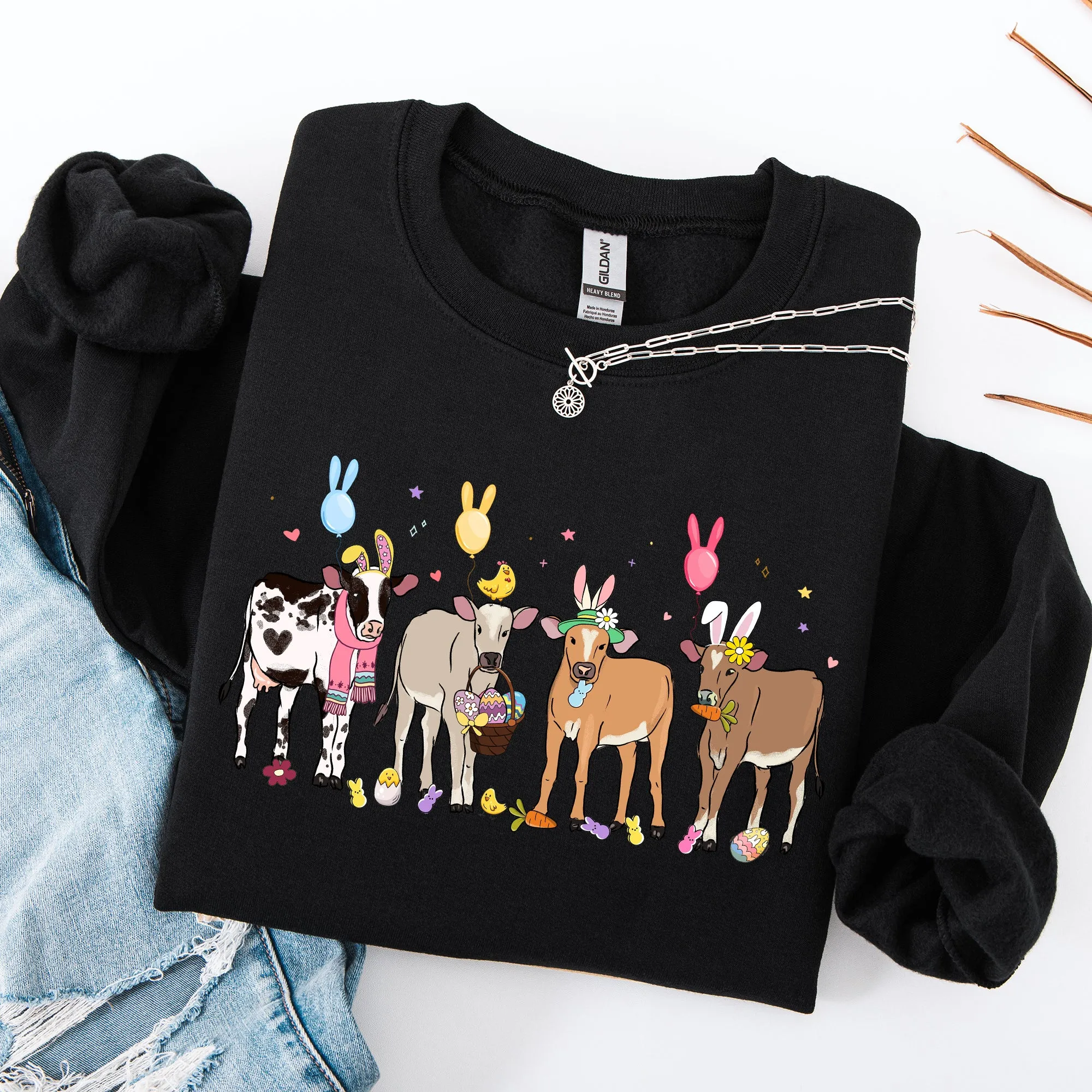 Cute Cows, Easter, Bunny, Jesus, Rabbit, Holiday Sweatshirt sold by Refinery Number One product image thumbnail 3