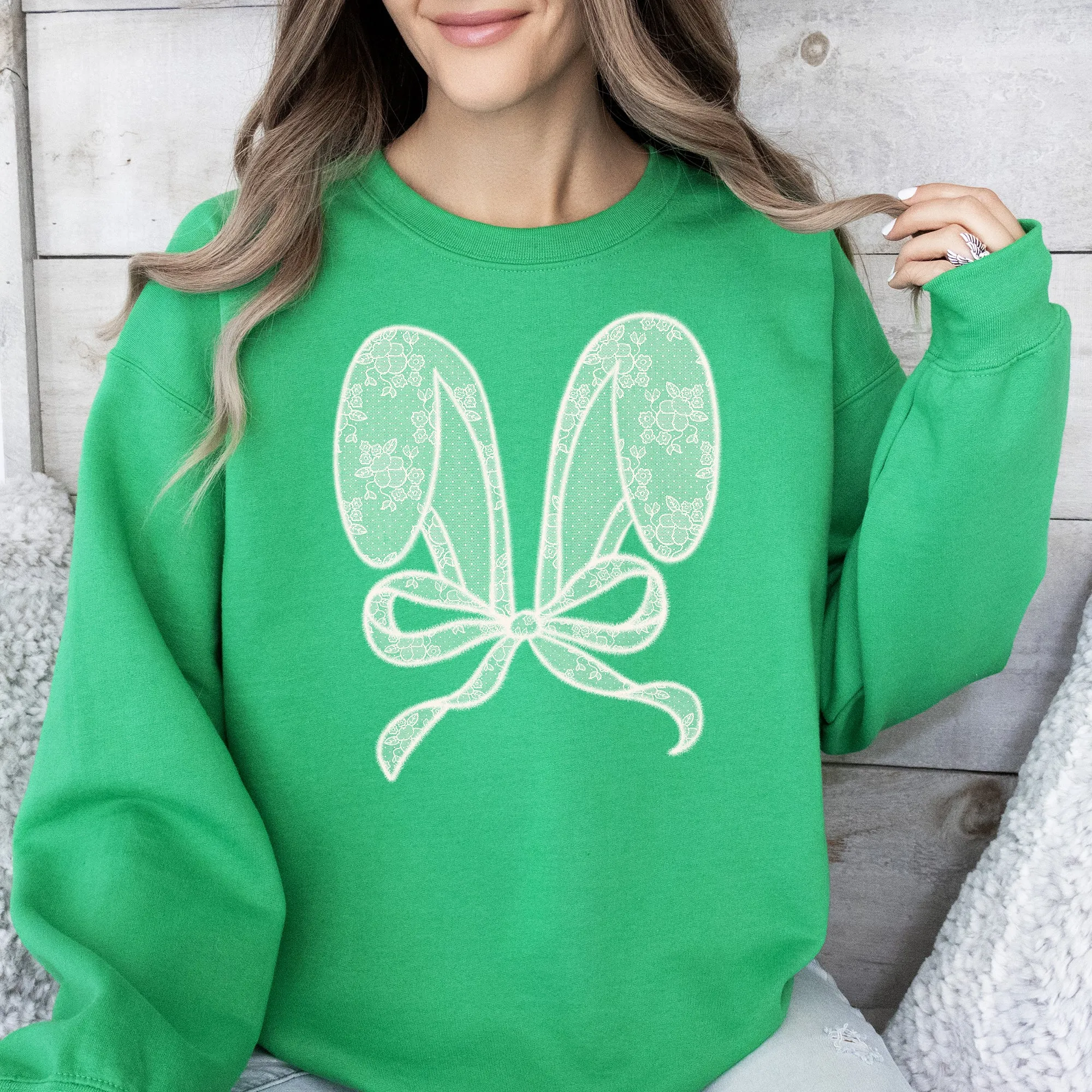 Faux Lace Bunny Ears, Coquette, Easter, Bunny, Jesus, Rabbit, Holiday Sweatshirt sold by Refinery Number One product image thumbnail 5