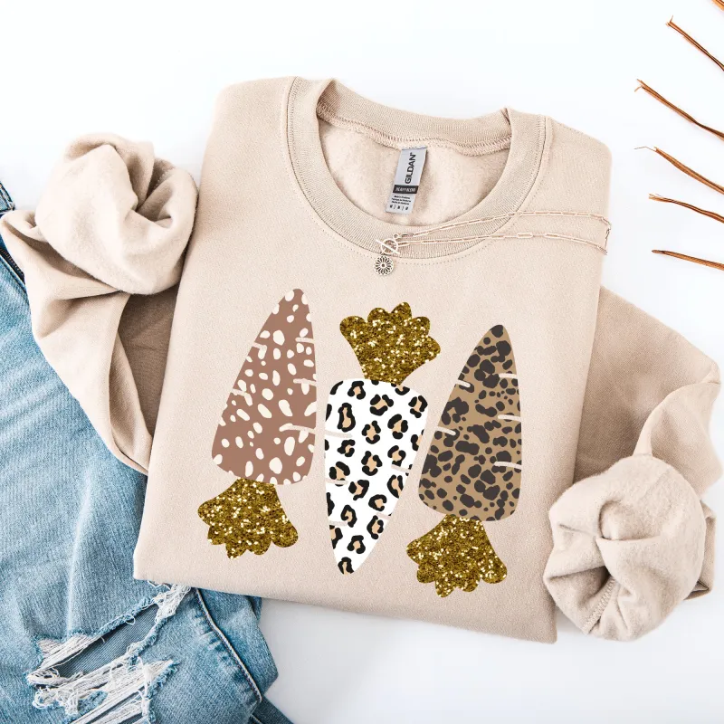 Leopard Print Carrots, Easter, Bunny, Jesus, Rabbit, Holiday Sweatshirt sold by Refinery Number One
