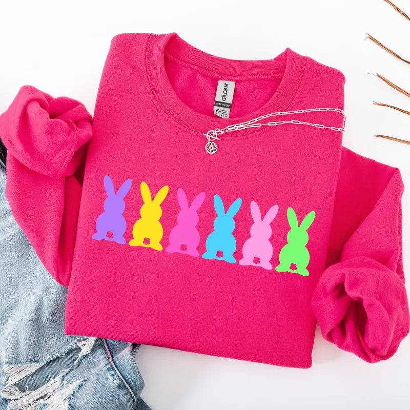 Retro Bunnies, Colorful, Pastel, Easter, Bunny, Jesus, Rabbit, Holiday Sweatshirt sold by Refinery Number One