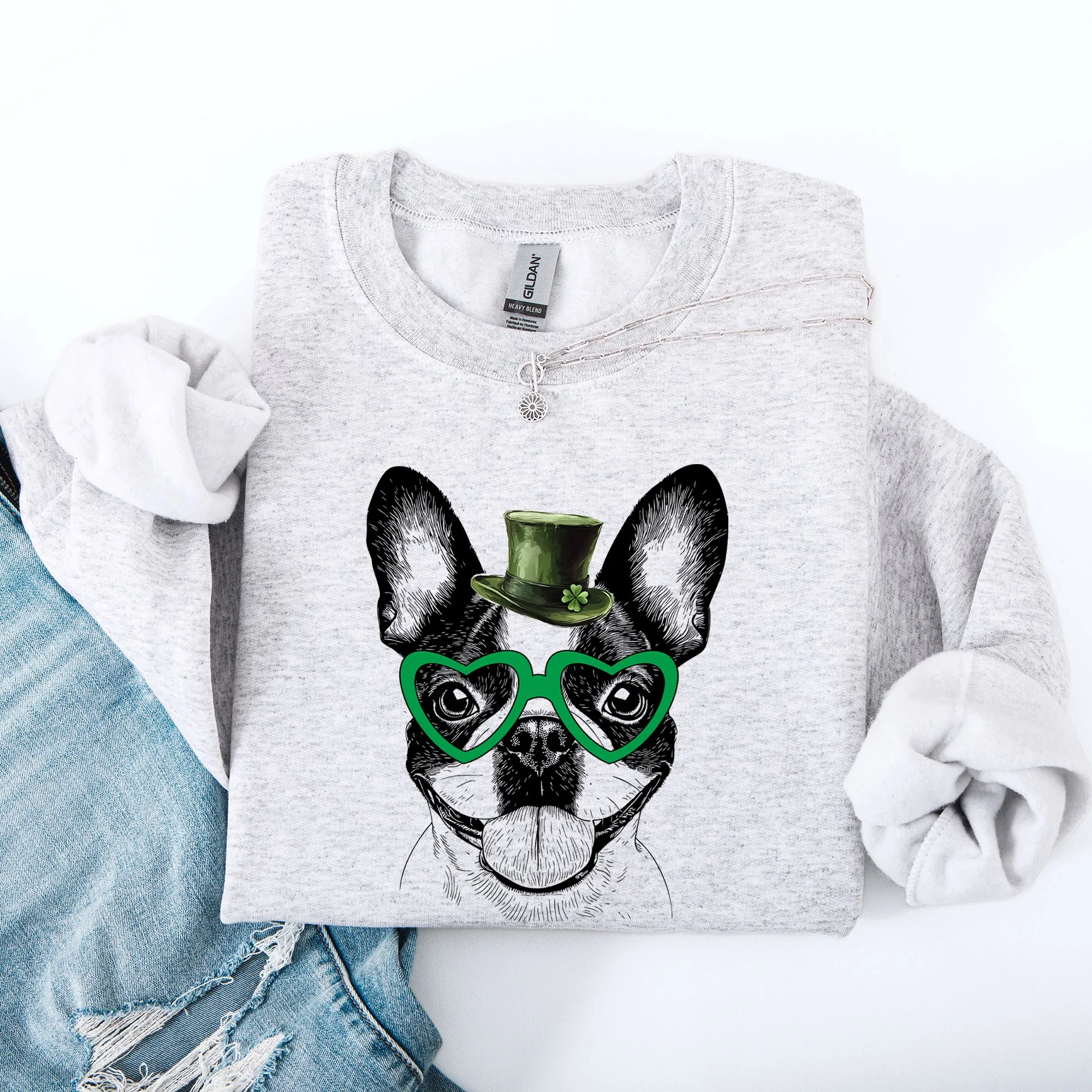 Boston Terrier, Adorable Dog, St Patrick's Day, Lucky, Irish Sweatshirt sold by Refinery Number One