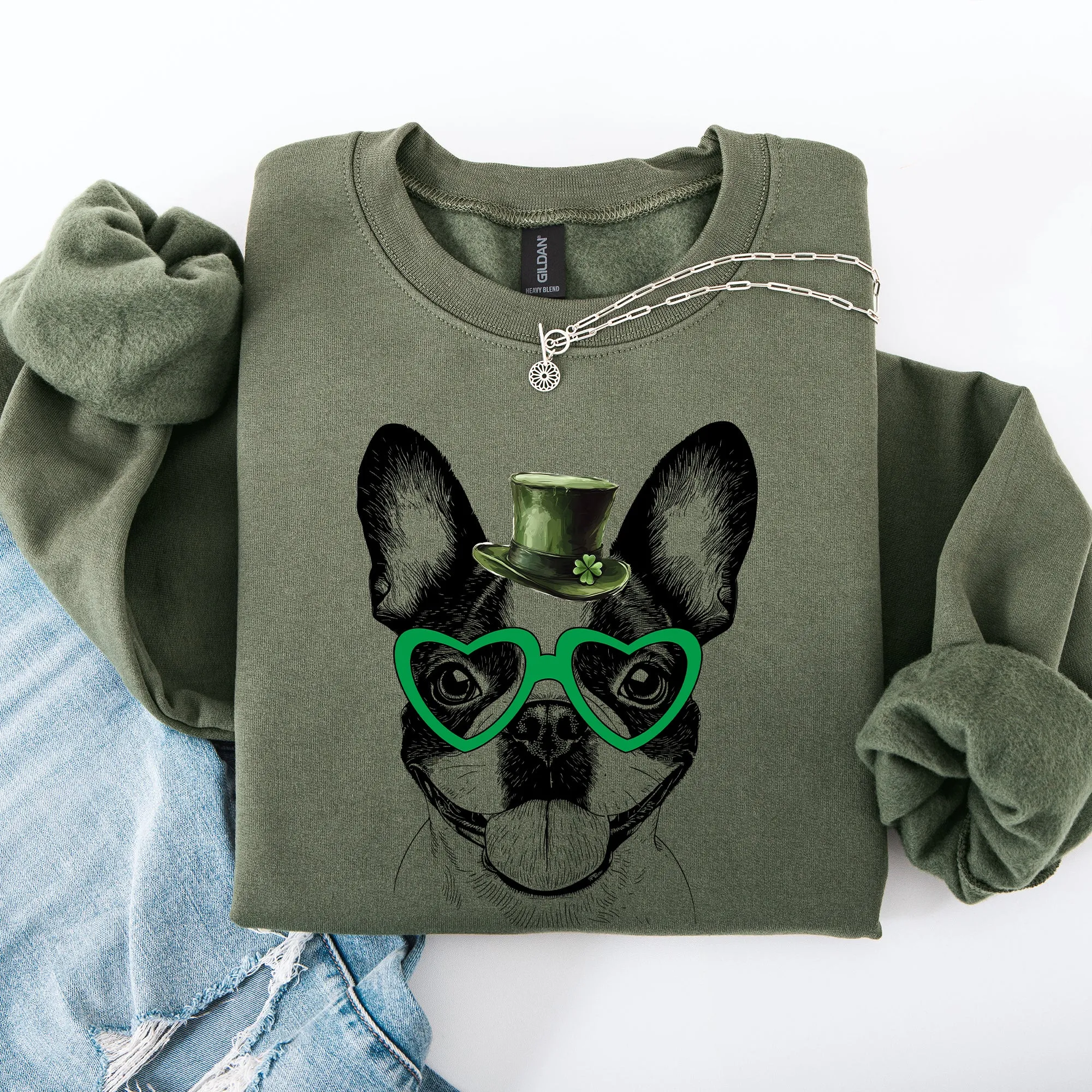 Boston Terrier, Adorable Dog, St Patrick's Day, Lucky, Irish Sweatshirt sold by Refinery Number One product image thumbnail 3