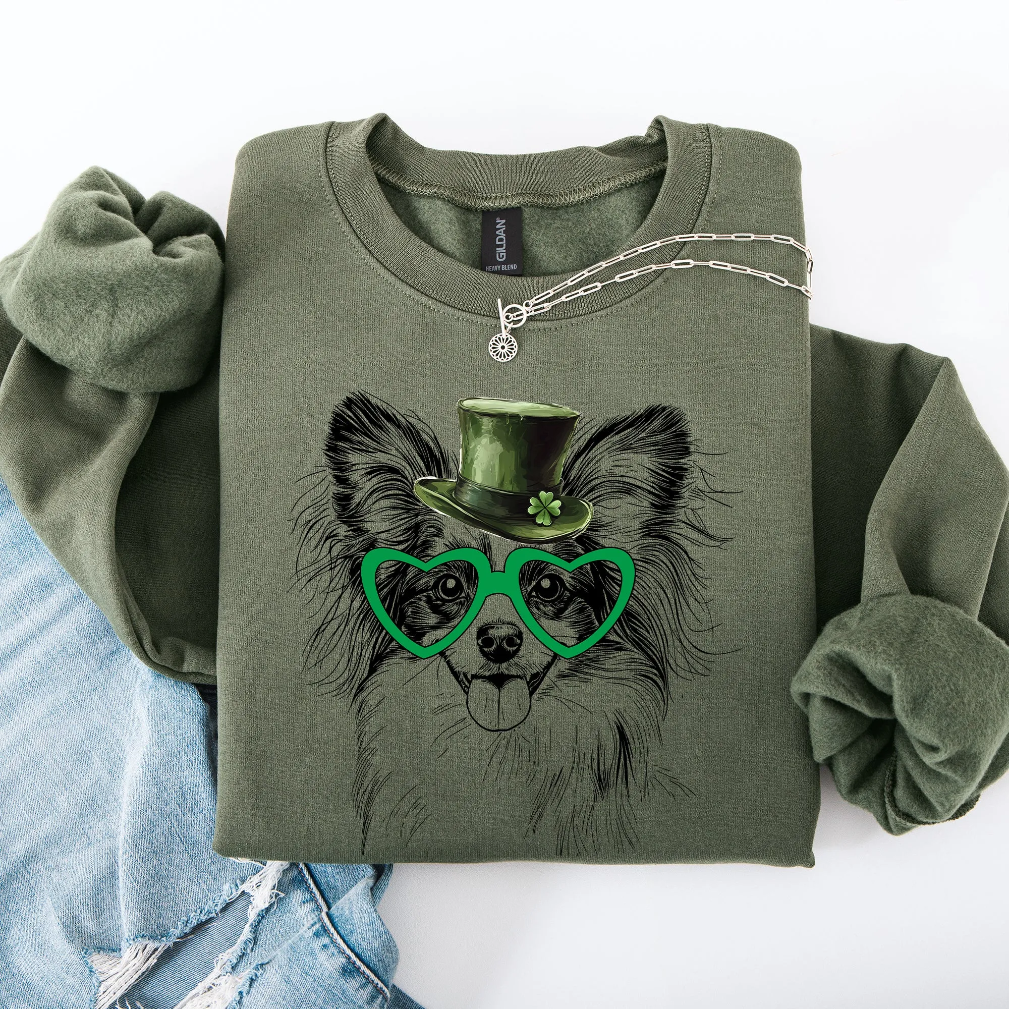 Papillon, Adorable Dog, St Patrick's Day, Lucky, Irish Sweatshirt sold by Refinery Number One product image thumbnail 3
