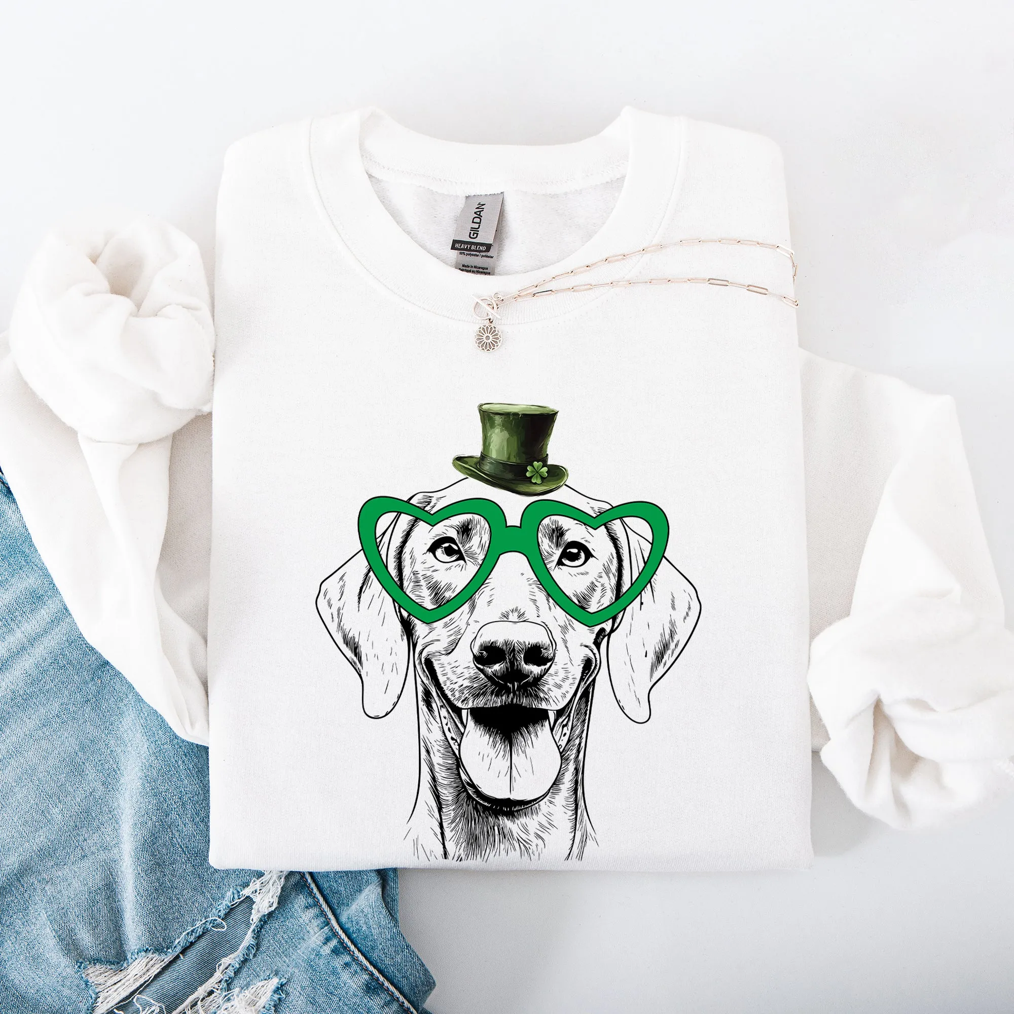 Weimaraner, Adorable Dog, St Patrick's Day, Lucky, Irish Sweatshirt sold by Refinery Number One