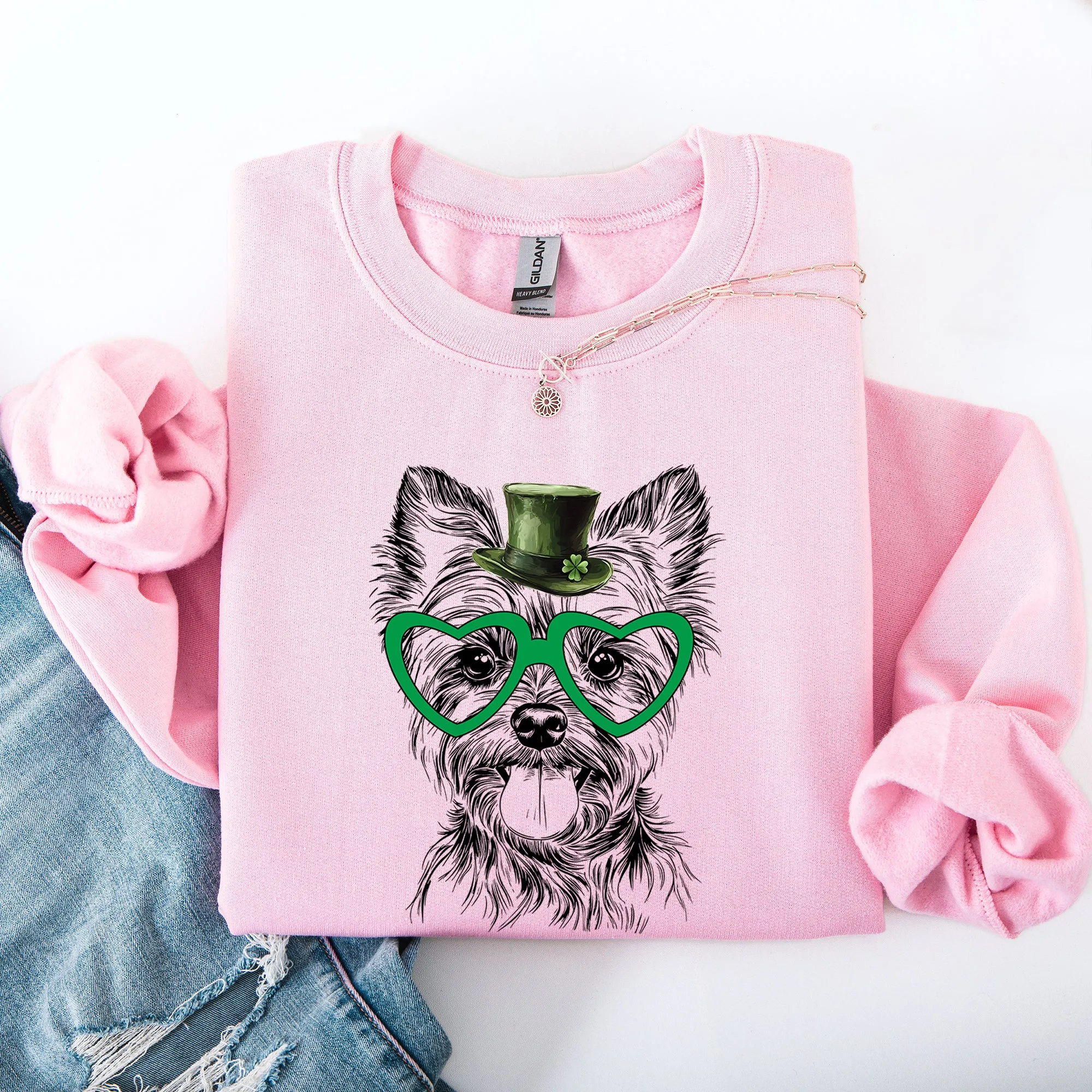 Yorkie, Yorkshire Terrier, Adorable Dog, St Patrick's Day, Lucky, Irish Sweatshirt sold by Refinery Number One product image thumbnail 2