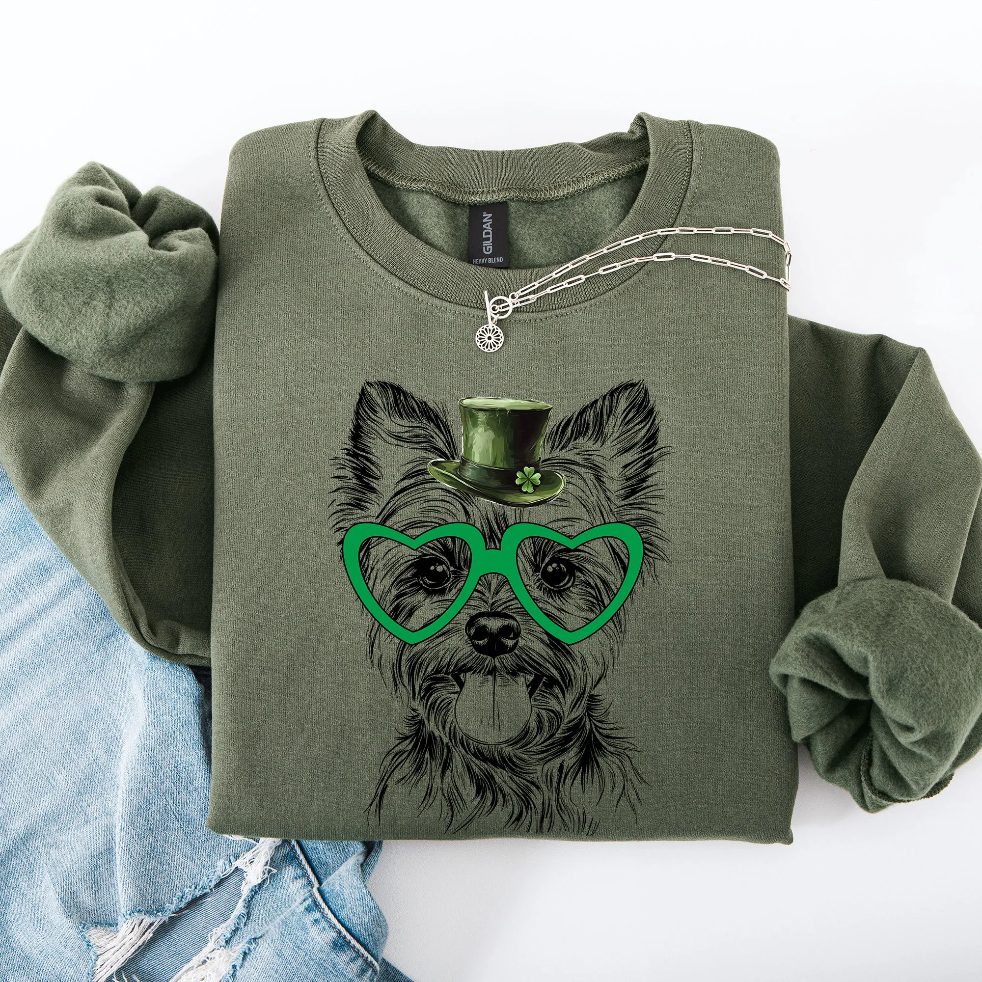 Yorkie, Yorkshire Terrier, Adorable Dog, St Patrick's Day, Lucky, Irish Sweatshirt sold by Refinery Number One product image thumbnail 3