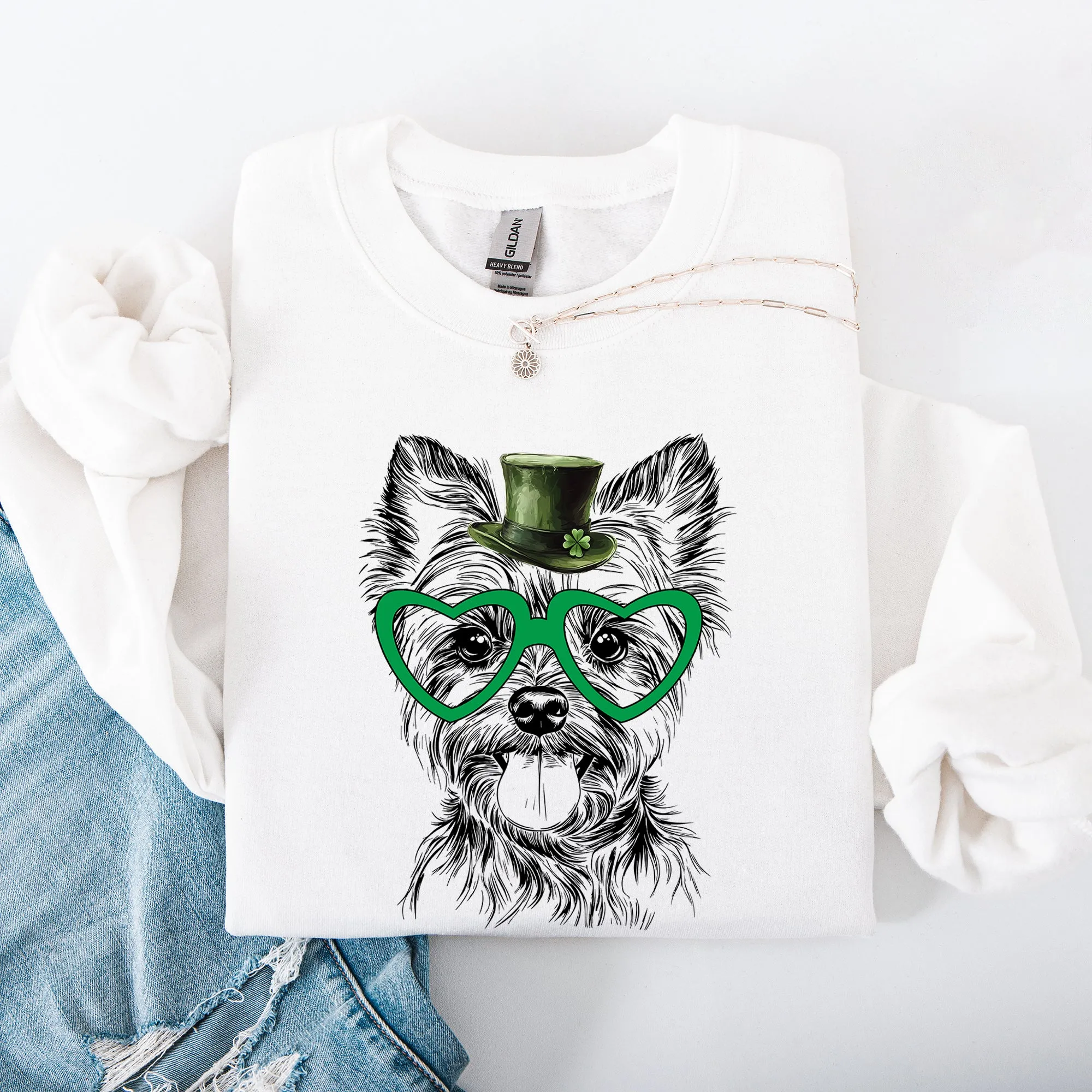Yorkie, Yorkshire Terrier, Adorable Dog, St Patrick's Day, Lucky, Irish Sweatshirt sold by Refinery Number One product image thumbnail 5