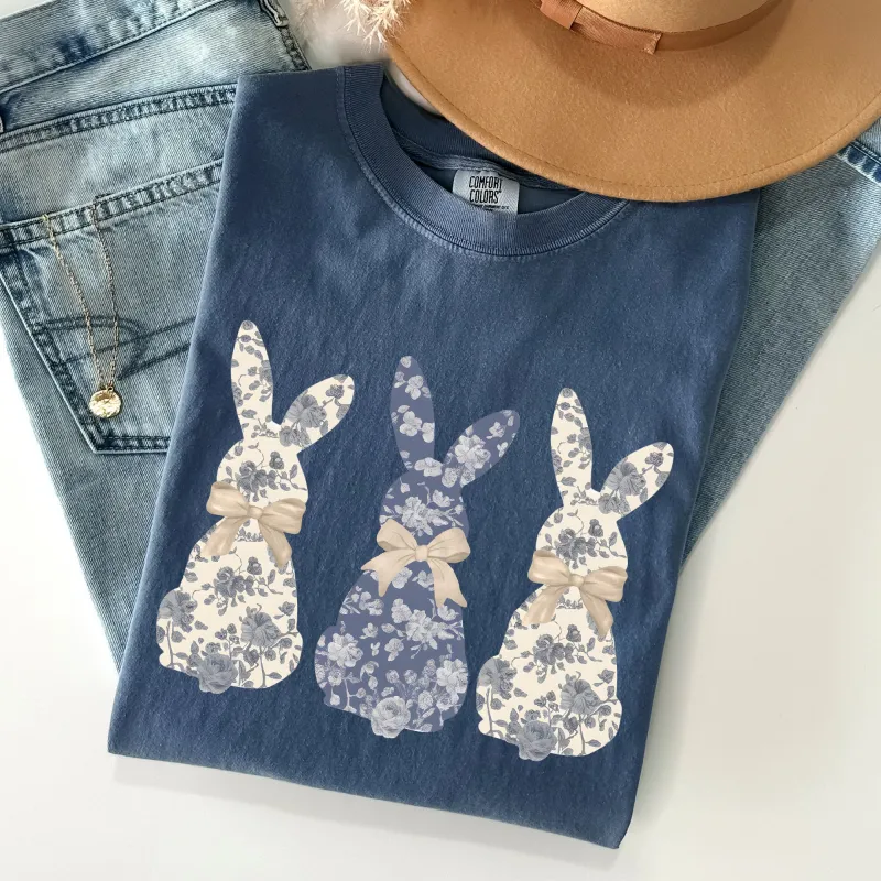 Retro Easter Bunnies, Girly, Chinoiserie Patterns, Cute, Rabbits Tshirt Comfort Colors T-Shirt sold by Refinery Number One
