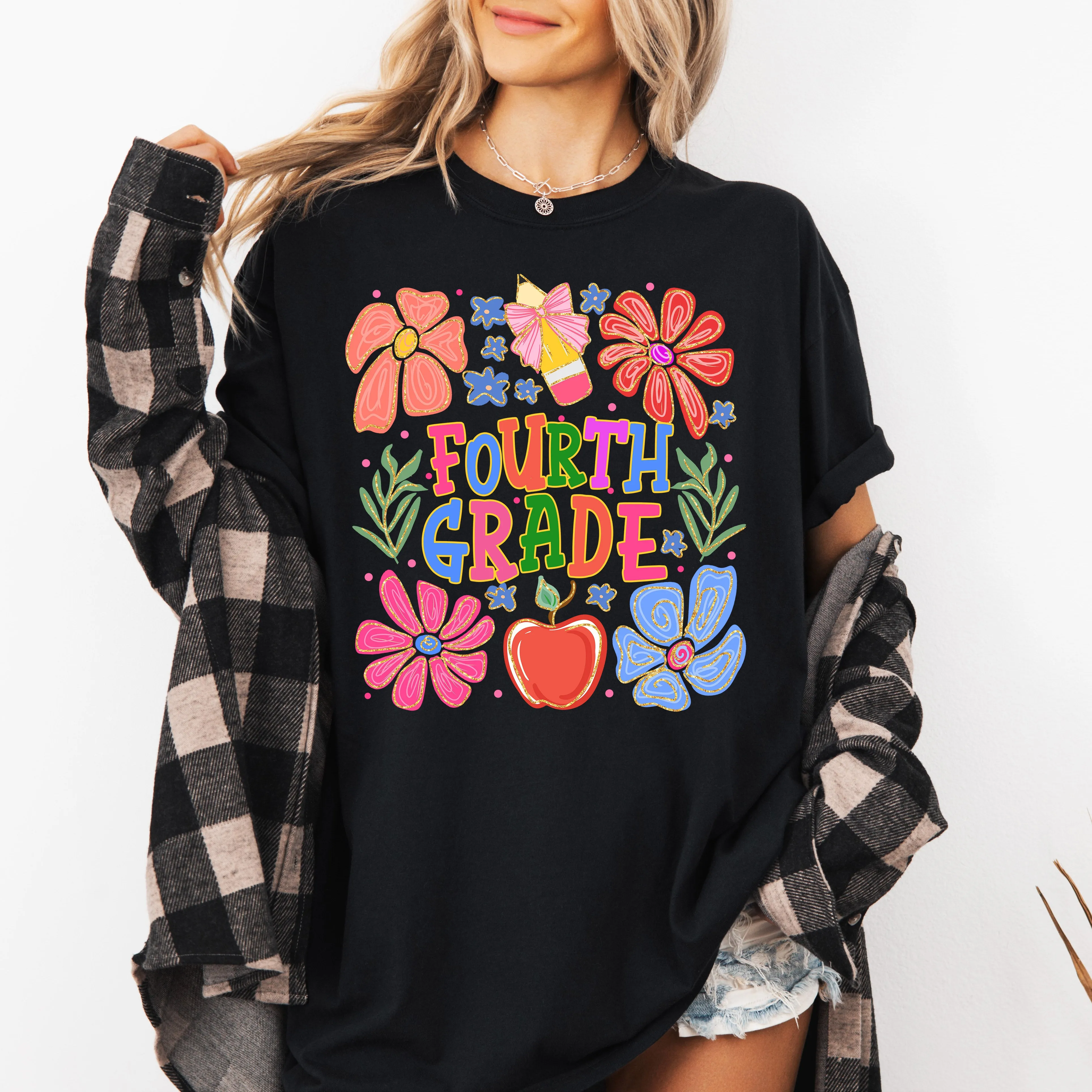 Fourth Grade, Boho, Teacher, Back to School, Floral, First Day of School, Cute, Teacher Appreciation, Coquette, Comfort Colors T-Shirt sold by Refinery Number One