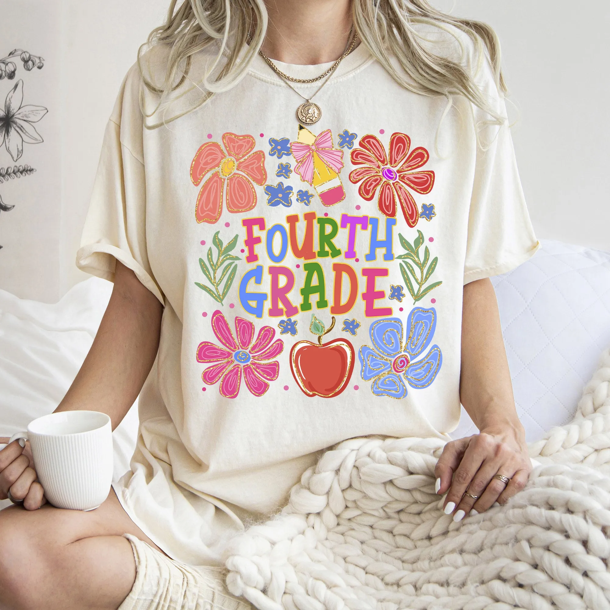 Fourth Grade, Boho, Teacher, Back to School, Floral, First Day of School, Cute, Teacher Appreciation, Coquette, Comfort Colors T-Shirt sold by Refinery Number One product image thumbnail 2