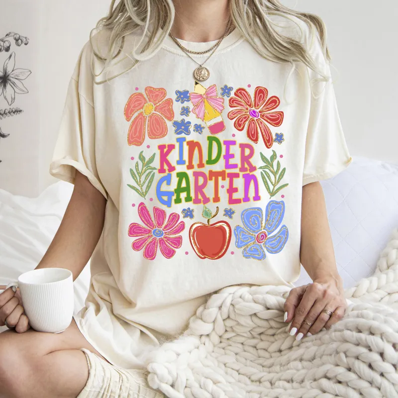 Kindergarten, Boho, Teacher, Back to School, Floral, First Day of School, Cute, Teacher Appreciation, Coquette, Comfort Colors T-Shirt sold by Refinery Number One