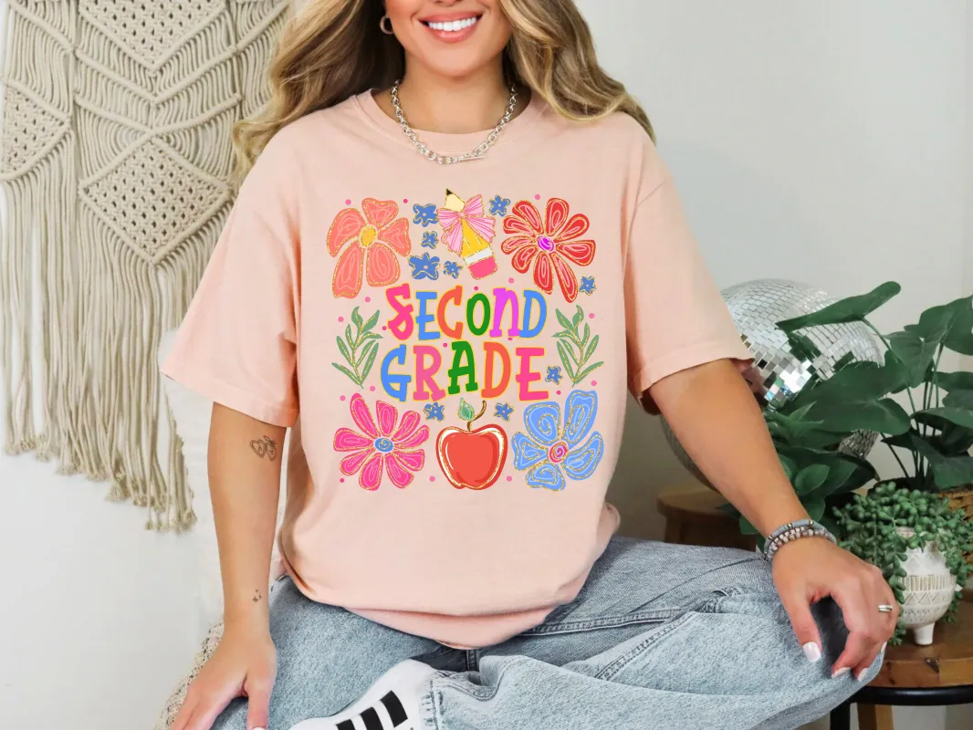 Second Grade, Boho, Teacher, Back to School, Floral, First Day of School, Cute, Teacher Appreciation, Coquette, Comfort Colors T-Shirt sold by Refinery Number One