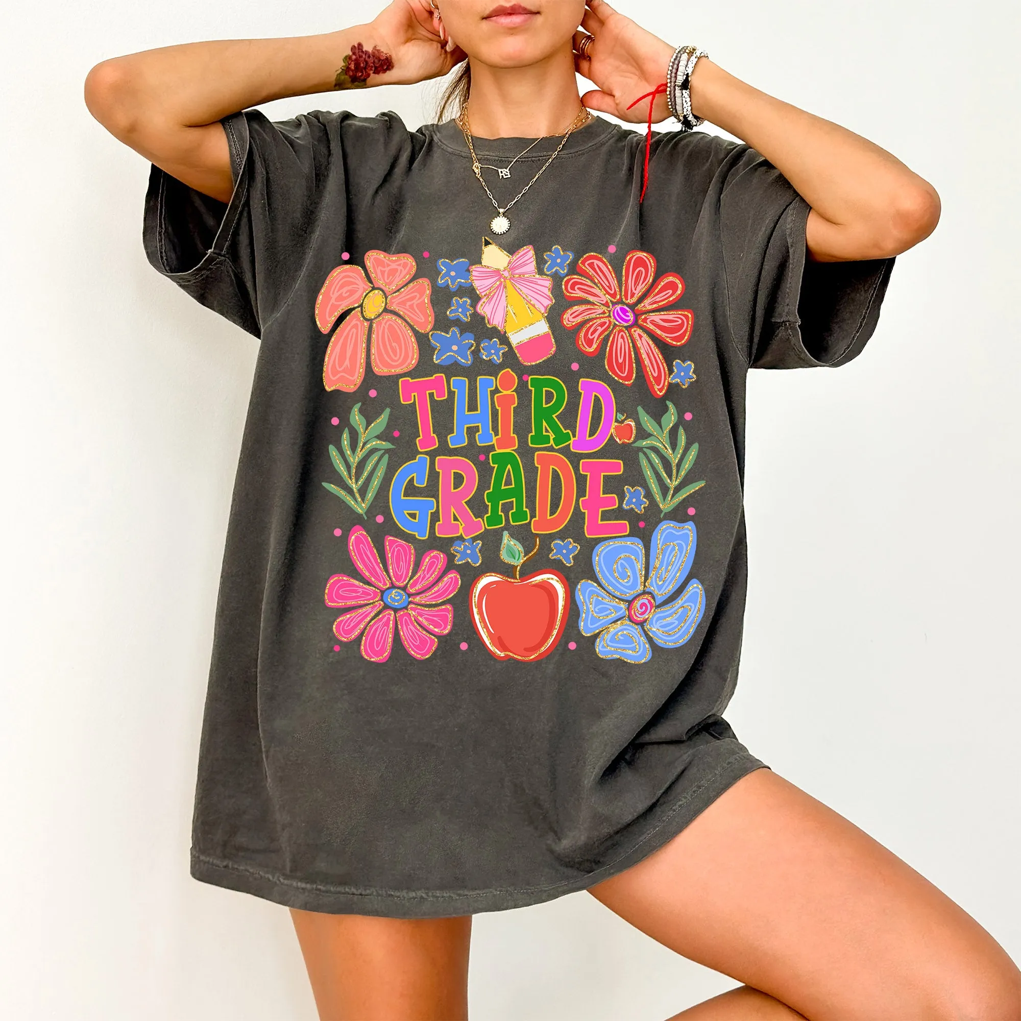Third Grade, Boho, Teacher, Back to School, Floral, First Day of School, Cute, Teacher Appreciation, Coquette, Comfort Colors T-Shirt sold by Refinery Number One product image thumbnail 4