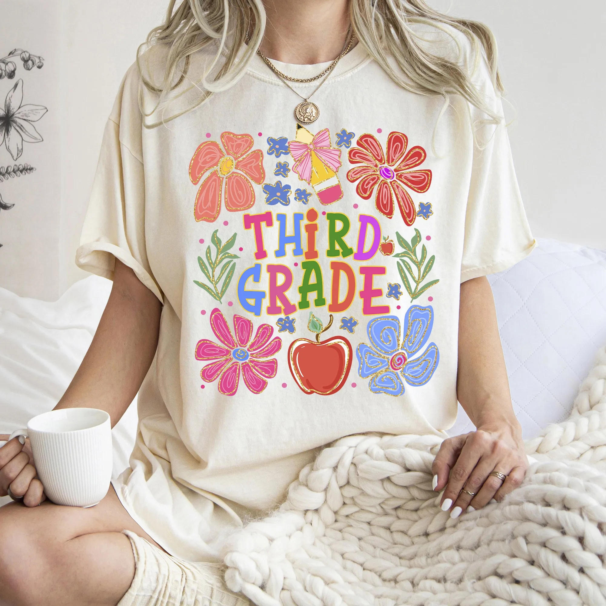 Third Grade, Boho, Teacher, Back to School, Floral, First Day of School, Cute, Teacher Appreciation, Coquette, Comfort Colors T-Shirt sold by Refinery Number One