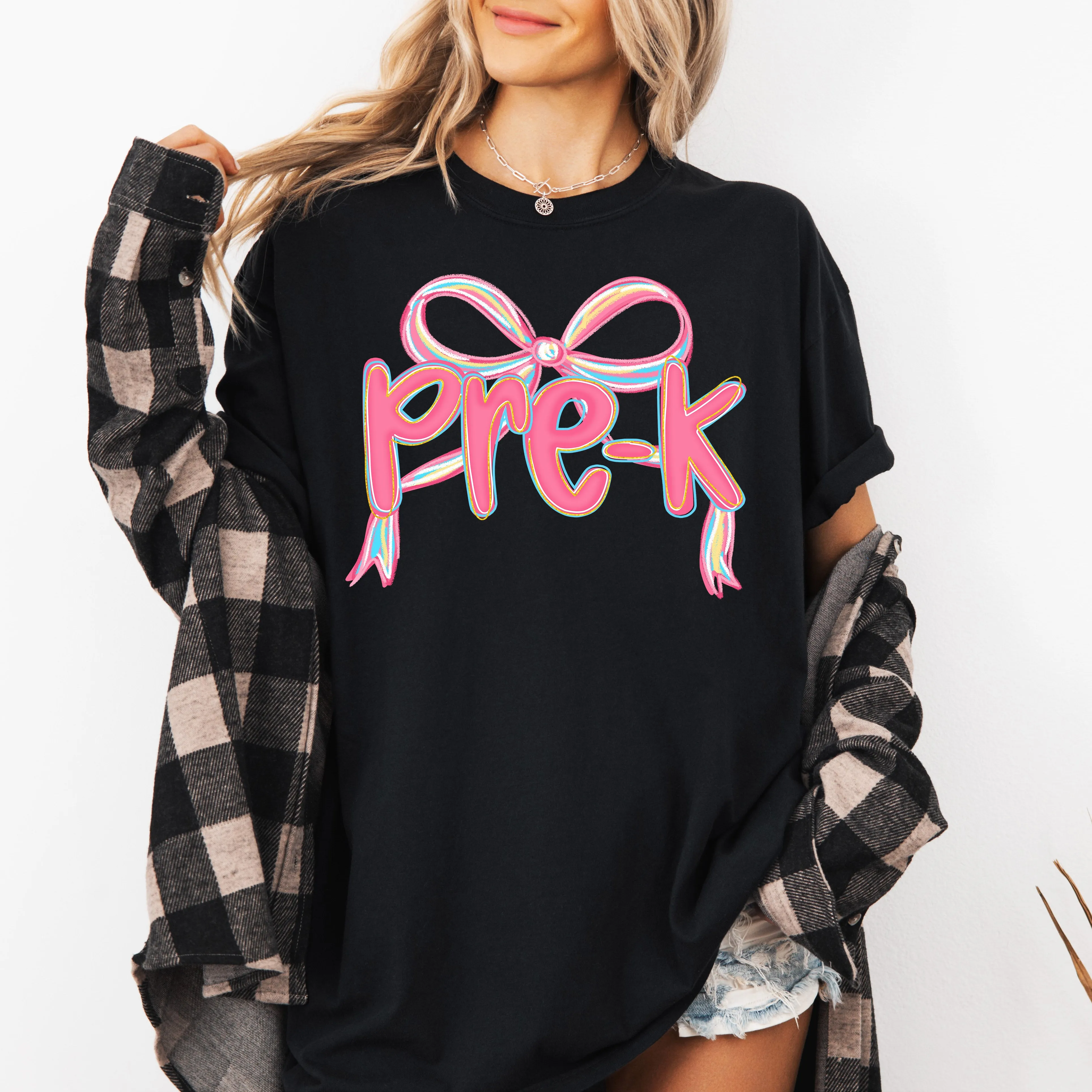 Pre-K, Neon Pink, Teacher, Back to School, Bow, First Day of School, Cute, Teacher Appreciation, Coquette, Comfort Colors T-Shirt sold by Refinery Number One product image thumbnail 2