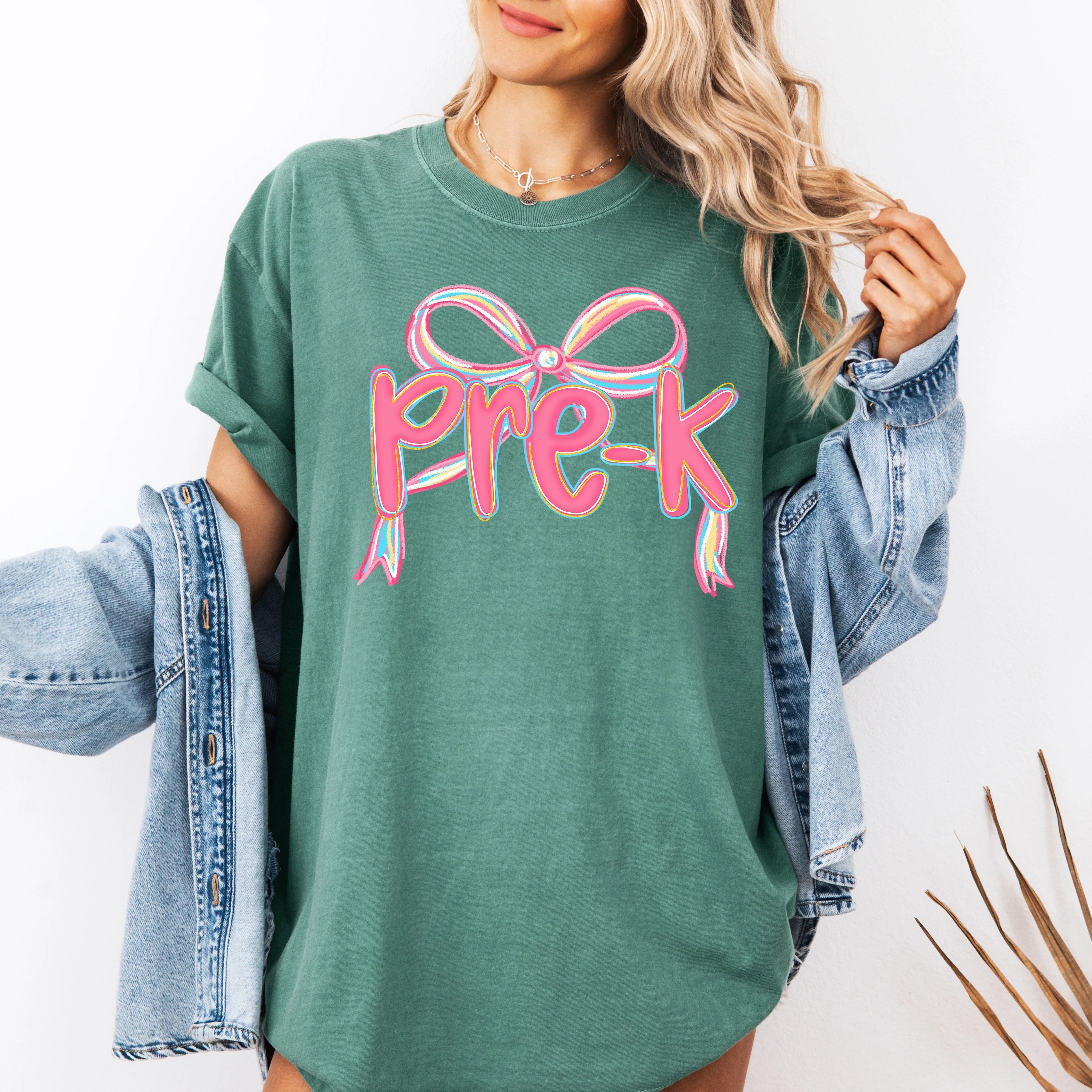 Pre-K, Neon Pink, Teacher, Back to School, Bow, First Day of School, Cute, Teacher Appreciation, Coquette, Comfort Colors T-Shirt sold by Refinery Number One product image thumbnail 3