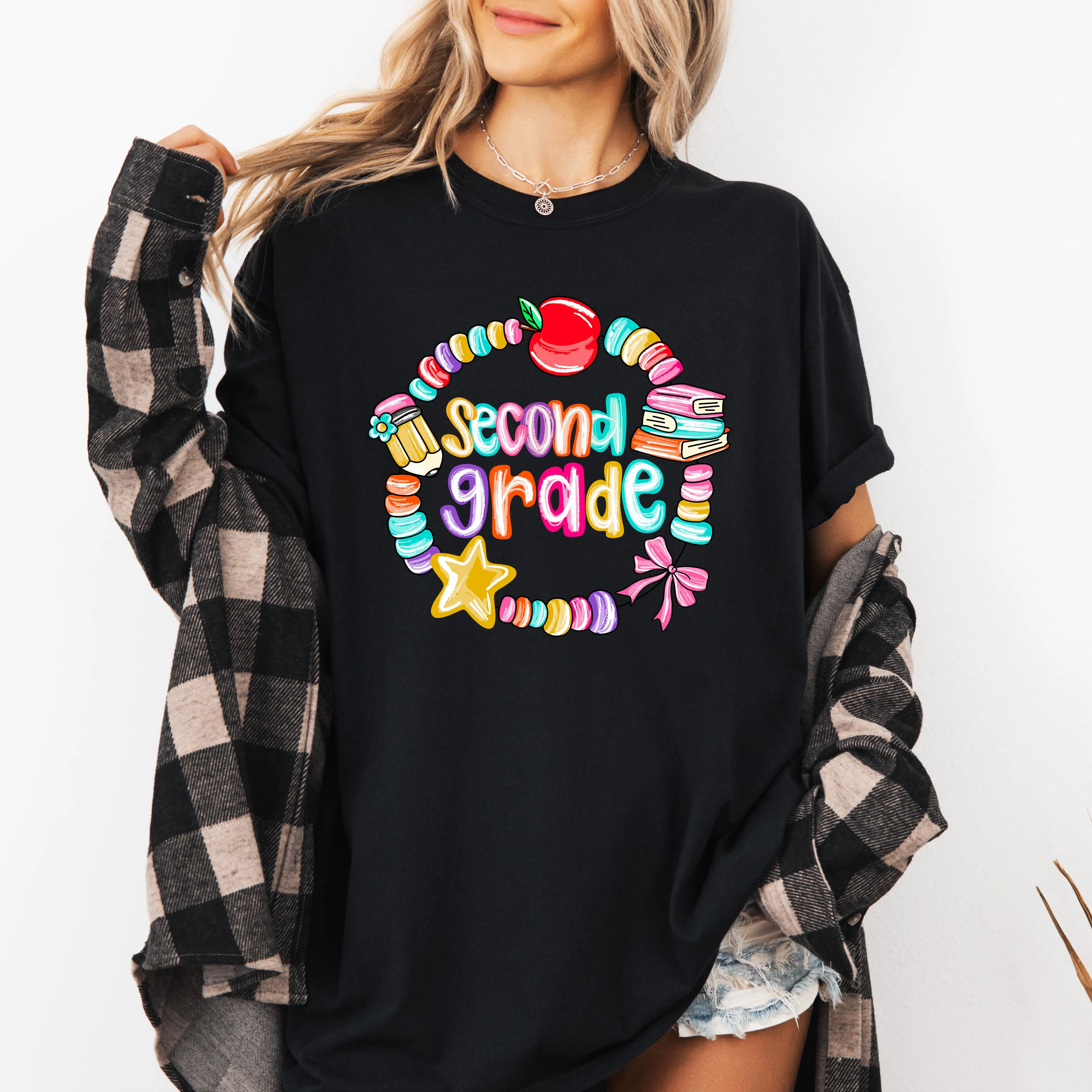 Second Grade, Teacher, Back to School, Bracelets, Bow, First Day of School, Cute, Teacher Appreciation, Coquette, Comfort Colors T-Shirt sold by Refinery Number One