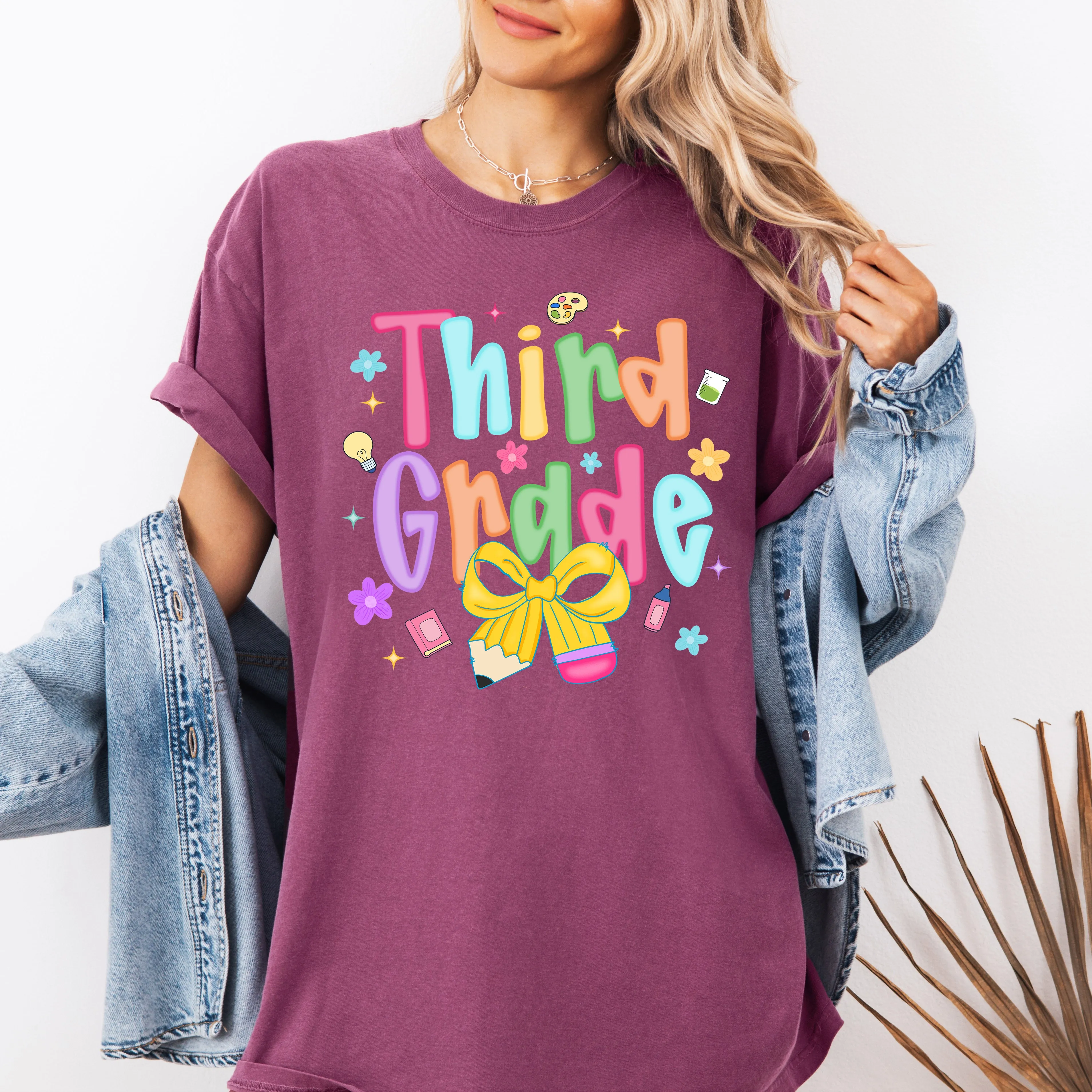 Third Grade, Teacher, Back to School, Neon, Bow, First Day of School, Cute, Teacher Appreciation, Coquette, Comfort Colors T-Shirt sold by Refinery Number One product image thumbnail 2