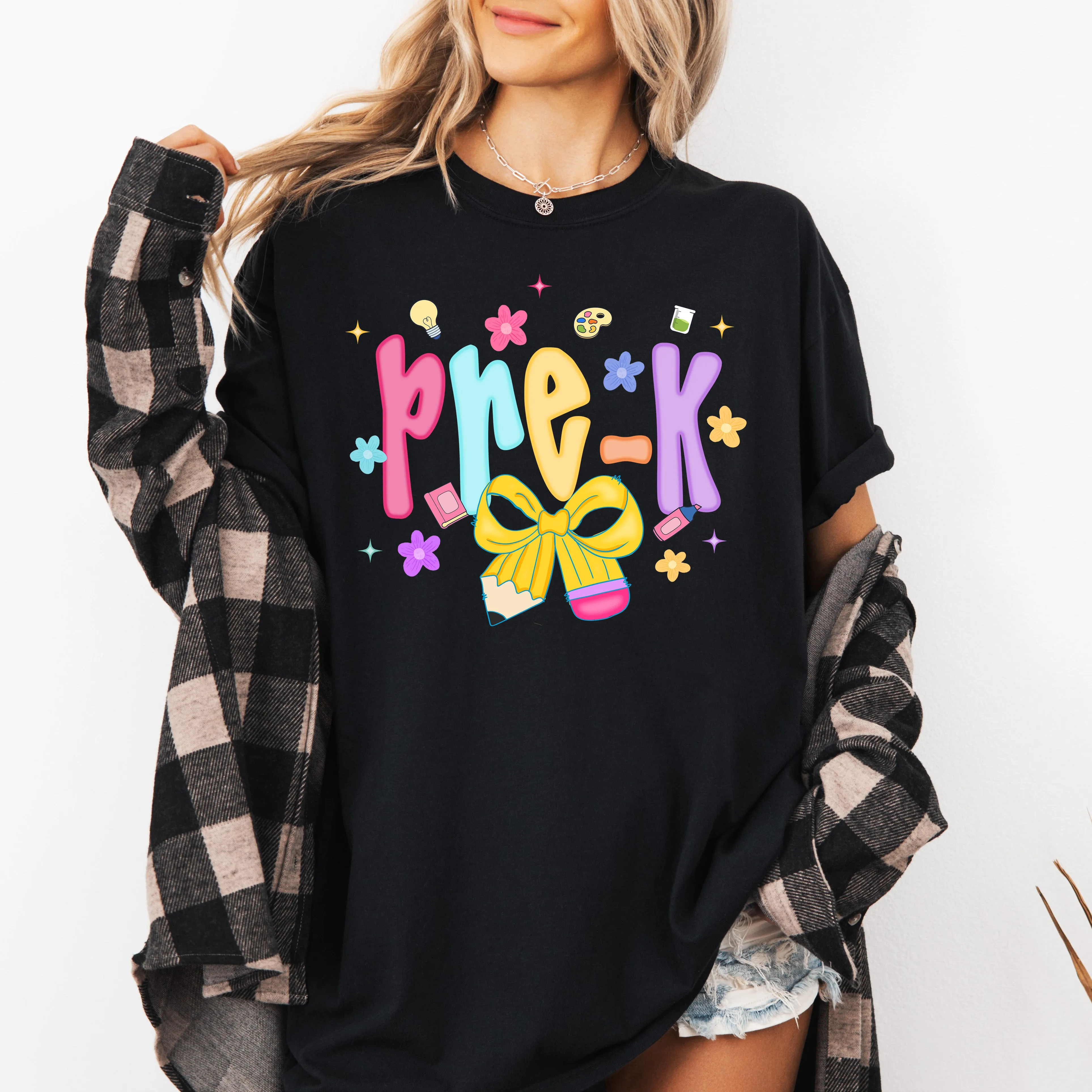 Pre-K, Teacher, Back to School, Neon, Bow, First Day of School, Cute, Teacher Appreciation, Coquette, Comfort Colors T-Shirt sold by Refinery Number One product image thumbnail 3