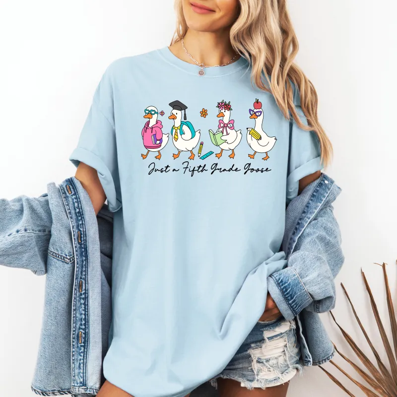 Just A Fifth Grade Goose, Teacher, Back to School, Funny, Bow, First Day of School, Cute, Teacher Appreciation, Coquette, Comfort Colors T-Shirt sold by Refinery Number One