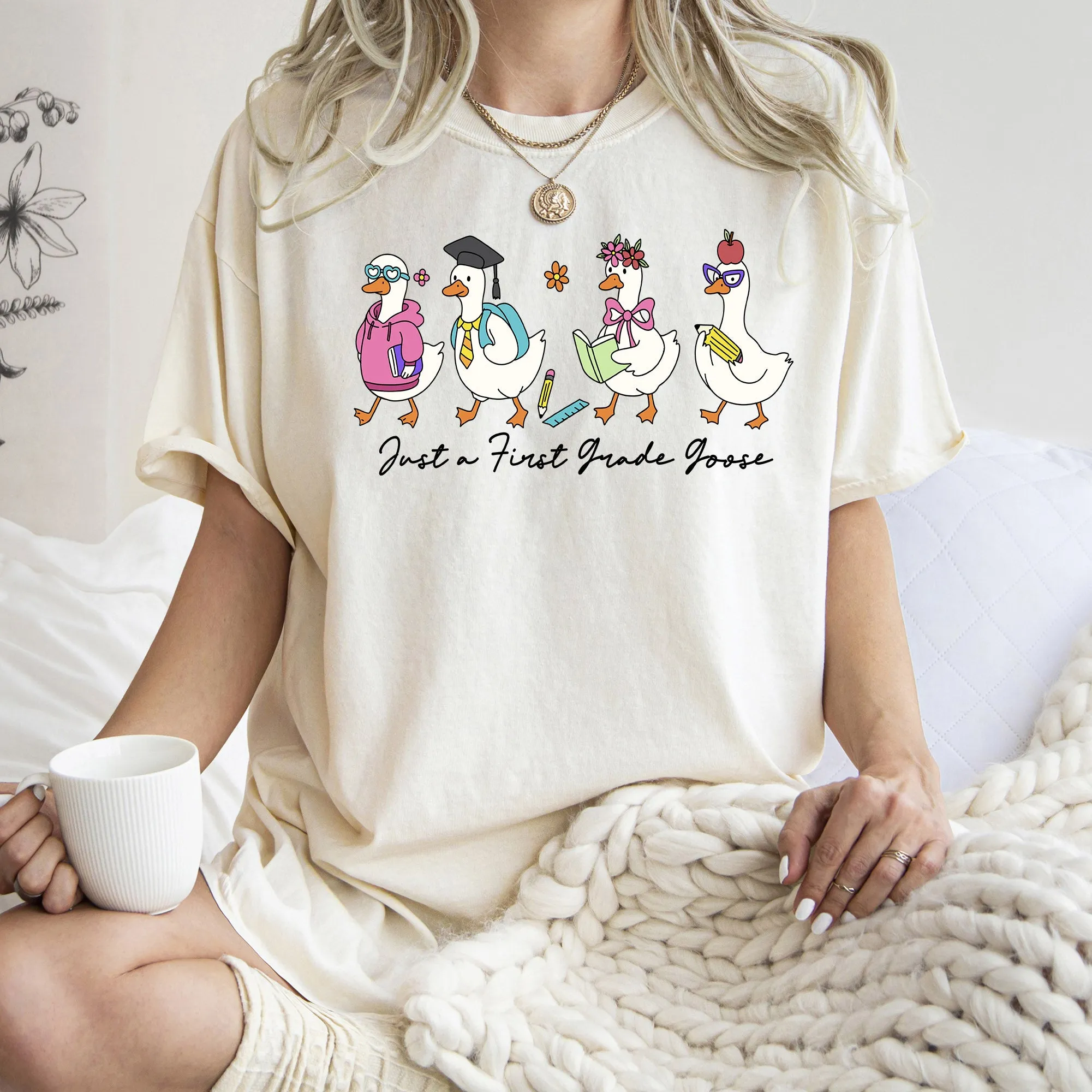 Just A First Grade Goose, Teacher, Back to School, Funny, Bow, First Day of School, Cute, Teacher Appreciation, Coquette, Comfort Colors T-Shirt sold by Refinery Number One product image thumbnail 4
