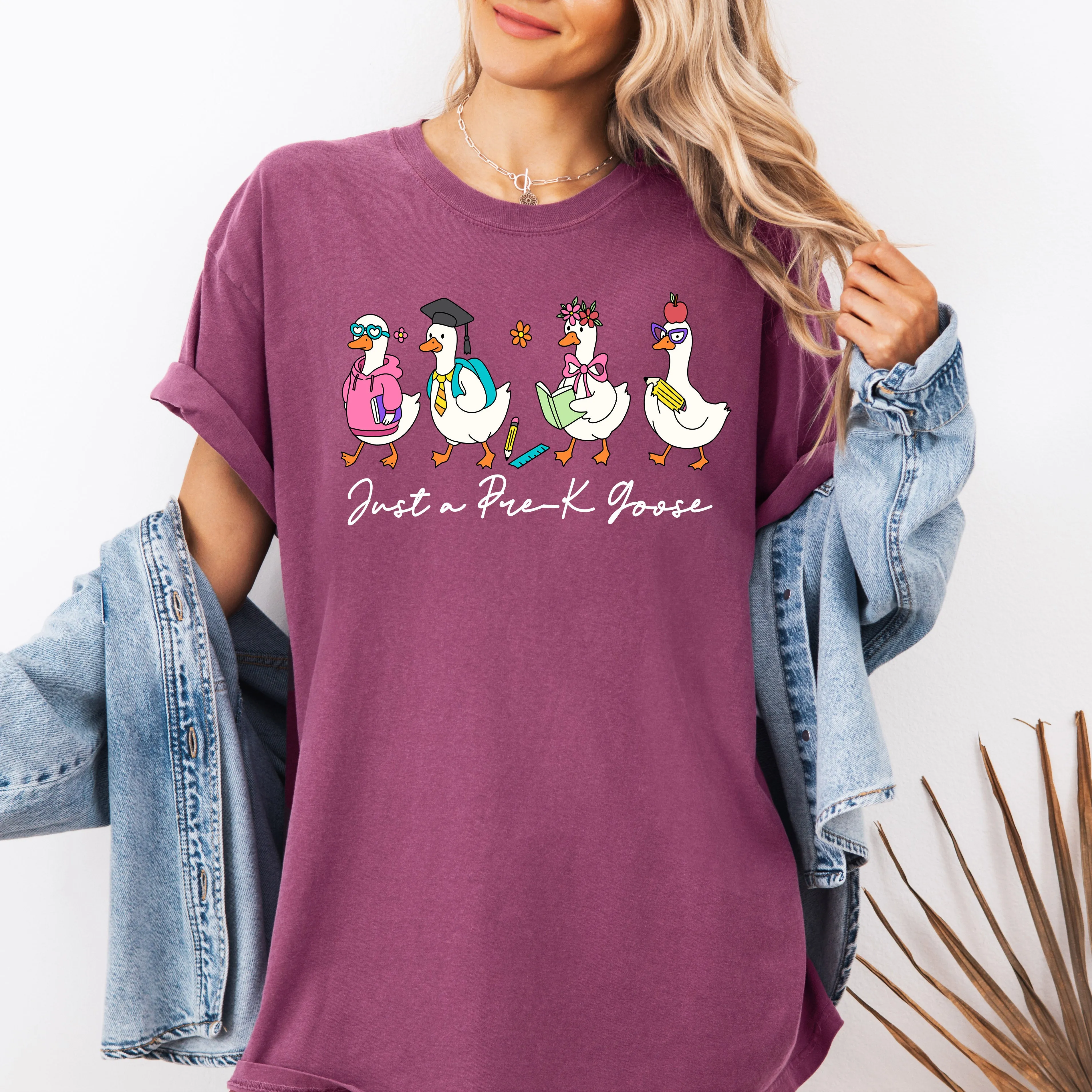 Just A Pre-K Goose, Teacher, Back to School, Funny, Bow, First Day of School, Cute, Teacher Appreciation, Coquette, Comfort Colors T-Shirt sold by Refinery Number One product image thumbnail 2