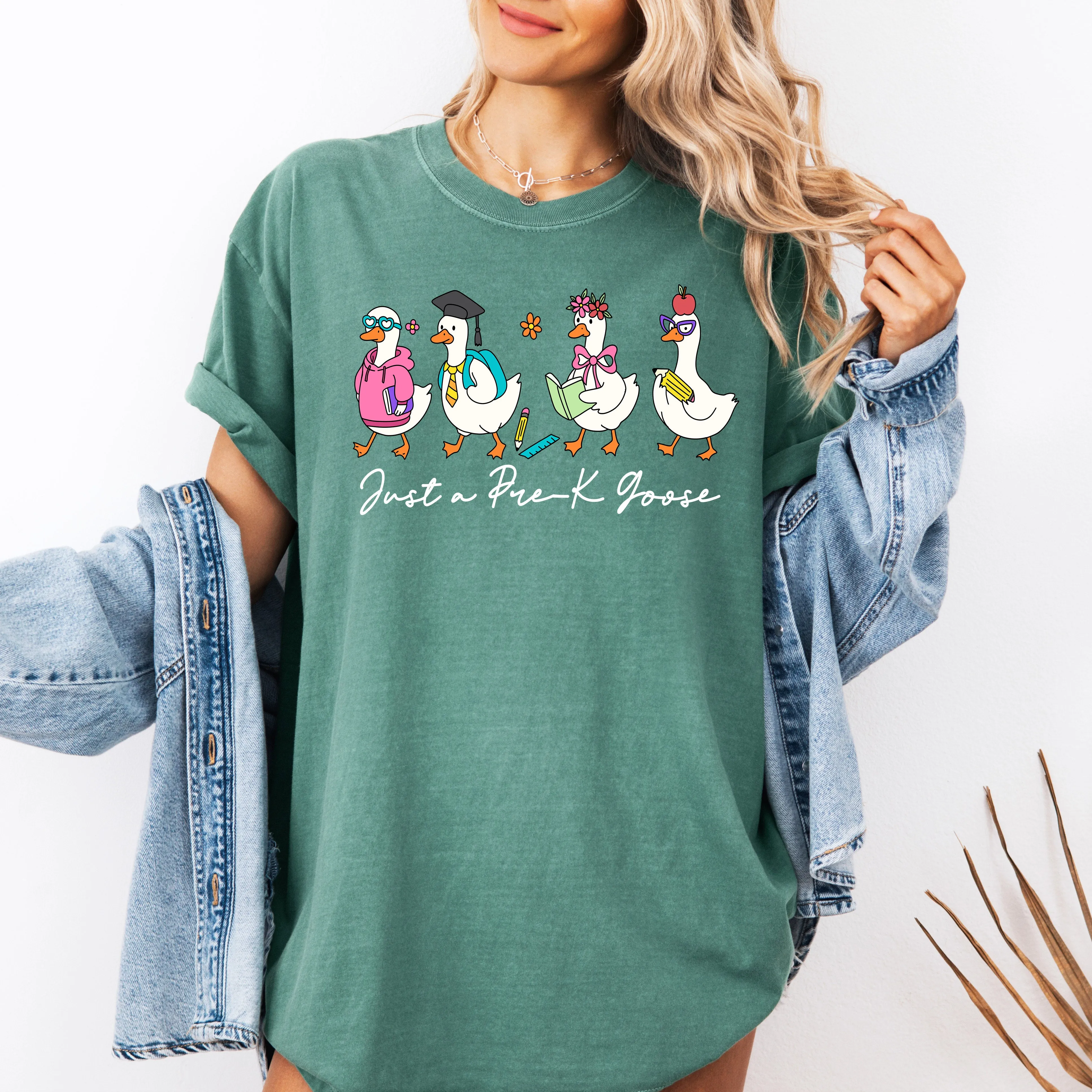 Just A Pre-K Goose, Teacher, Back to School, Funny, Bow, First Day of School, Cute, Teacher Appreciation, Coquette, Comfort Colors T-Shirt sold by Refinery Number One product image thumbnail 5