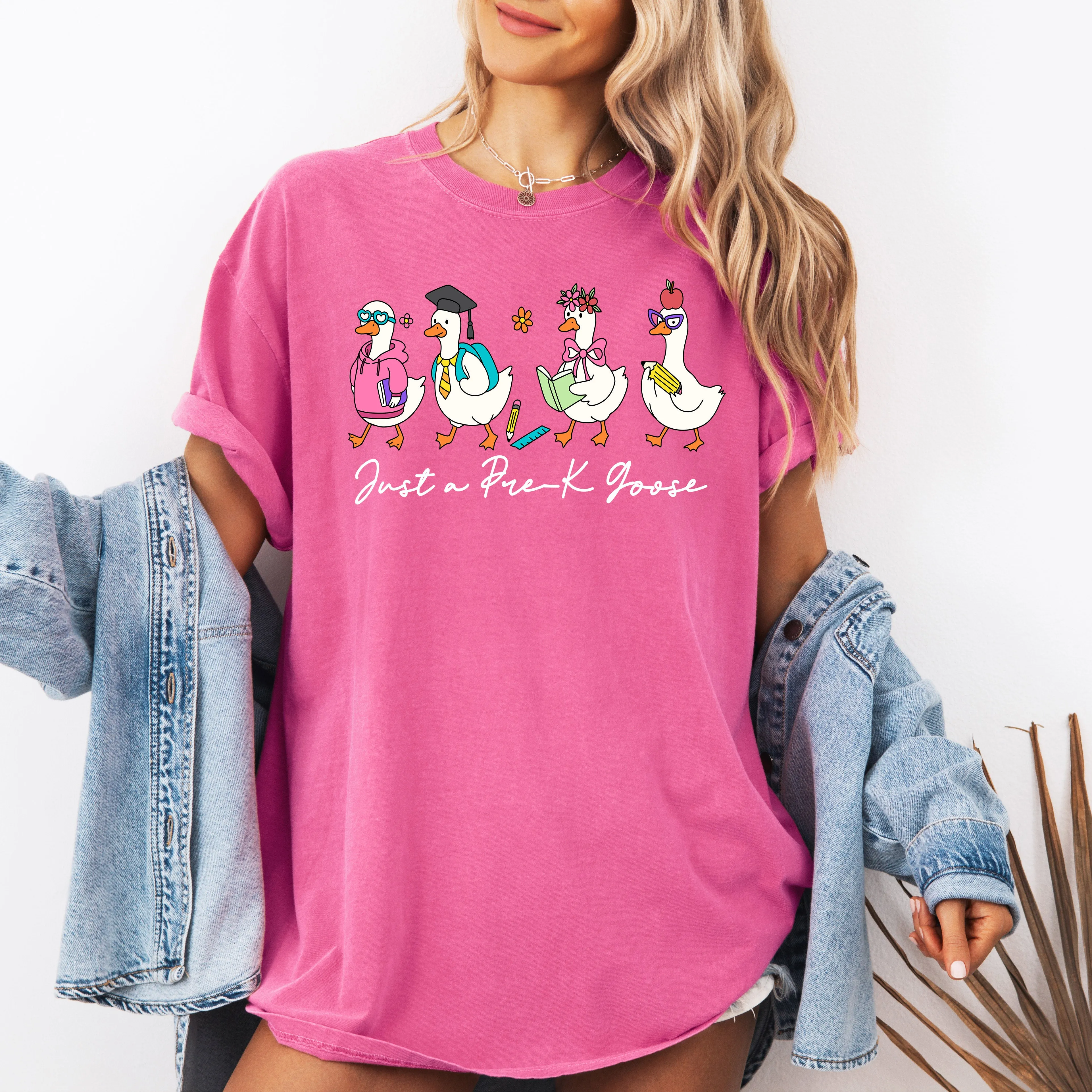 Just A Pre-K Goose, Teacher, Back to School, Funny, Bow, First Day of School, Cute, Teacher Appreciation, Coquette, Comfort Colors T-Shirt sold by Refinery Number One product image thumbnail 4
