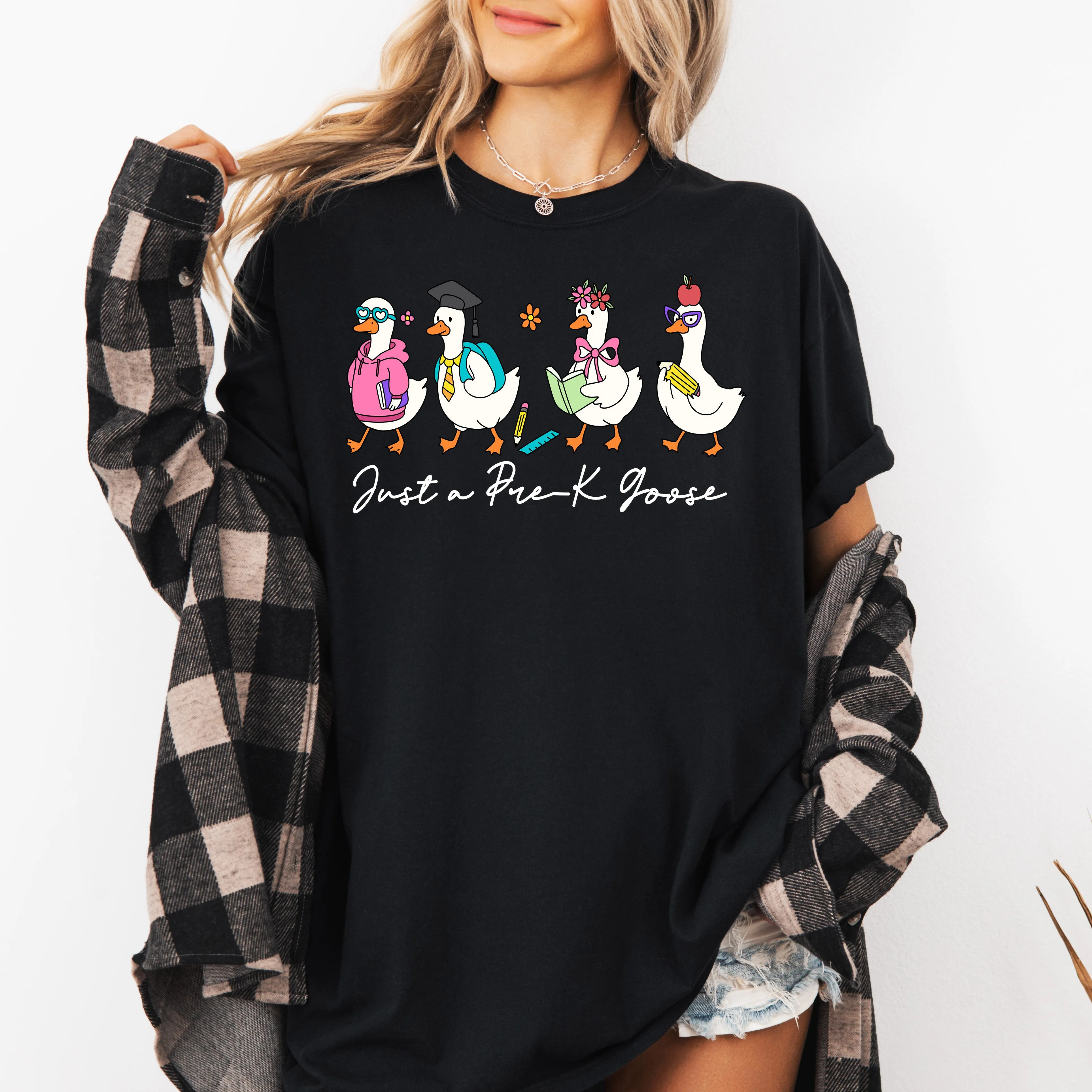 Just A Pre-K Goose, Teacher, Back to School, Funny, Bow, First Day of School, Cute, Teacher Appreciation, Coquette, Comfort Colors T-Shirt sold by Refinery Number One product image thumbnail 3
