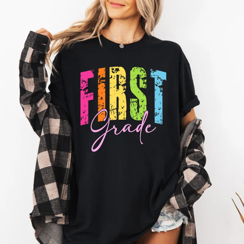 First Grade, Retro, Teacher, Back to School, First Day of School, Cute, Teacher Appreciation, Coquette, Comfort Colors T-Shirt sold by Refinery Number One