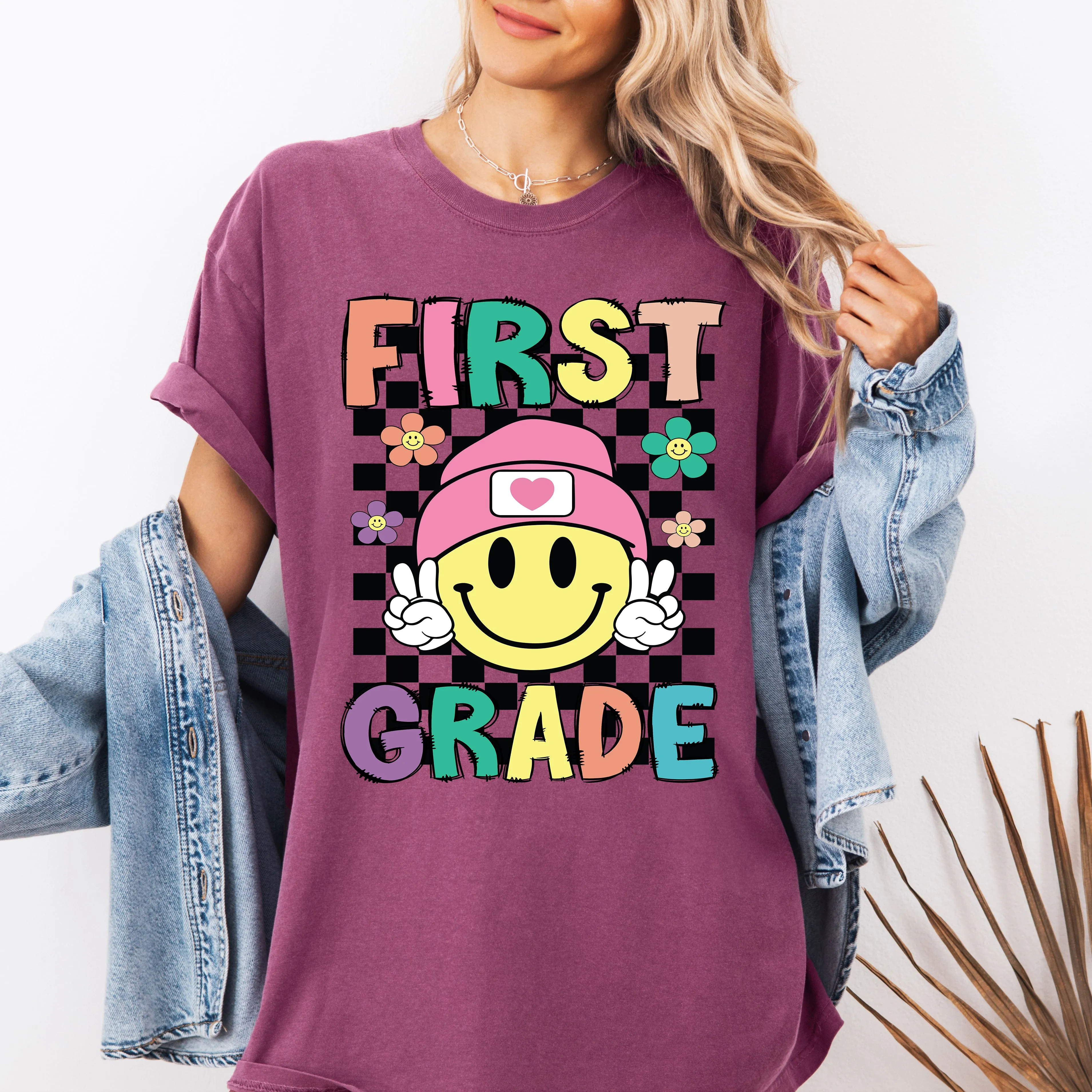 First Grade, Smiley Face, Teacher, Back to School, First Day of School, Cute, Teacher Appreciation, Coquette, Comfort Colors T-Shirt sold by Refinery Number One product image thumbnail 3