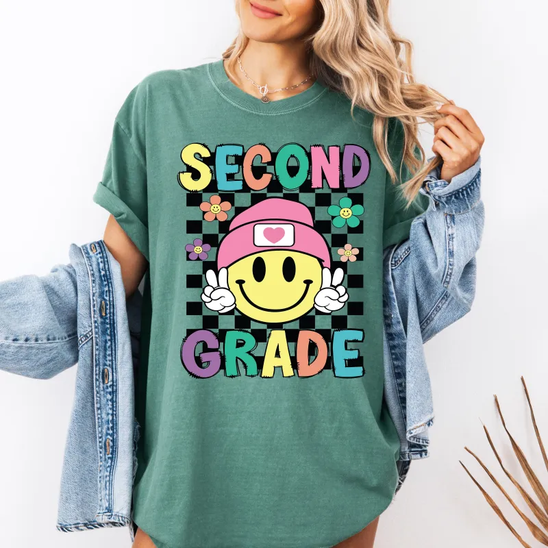 Second Grade, Smiley Face, Teacher, Back to School, First Day of School, Cute, Teacher Appreciation, Coquette, Comfort Colors T-Shirt sold by Refinery Number One