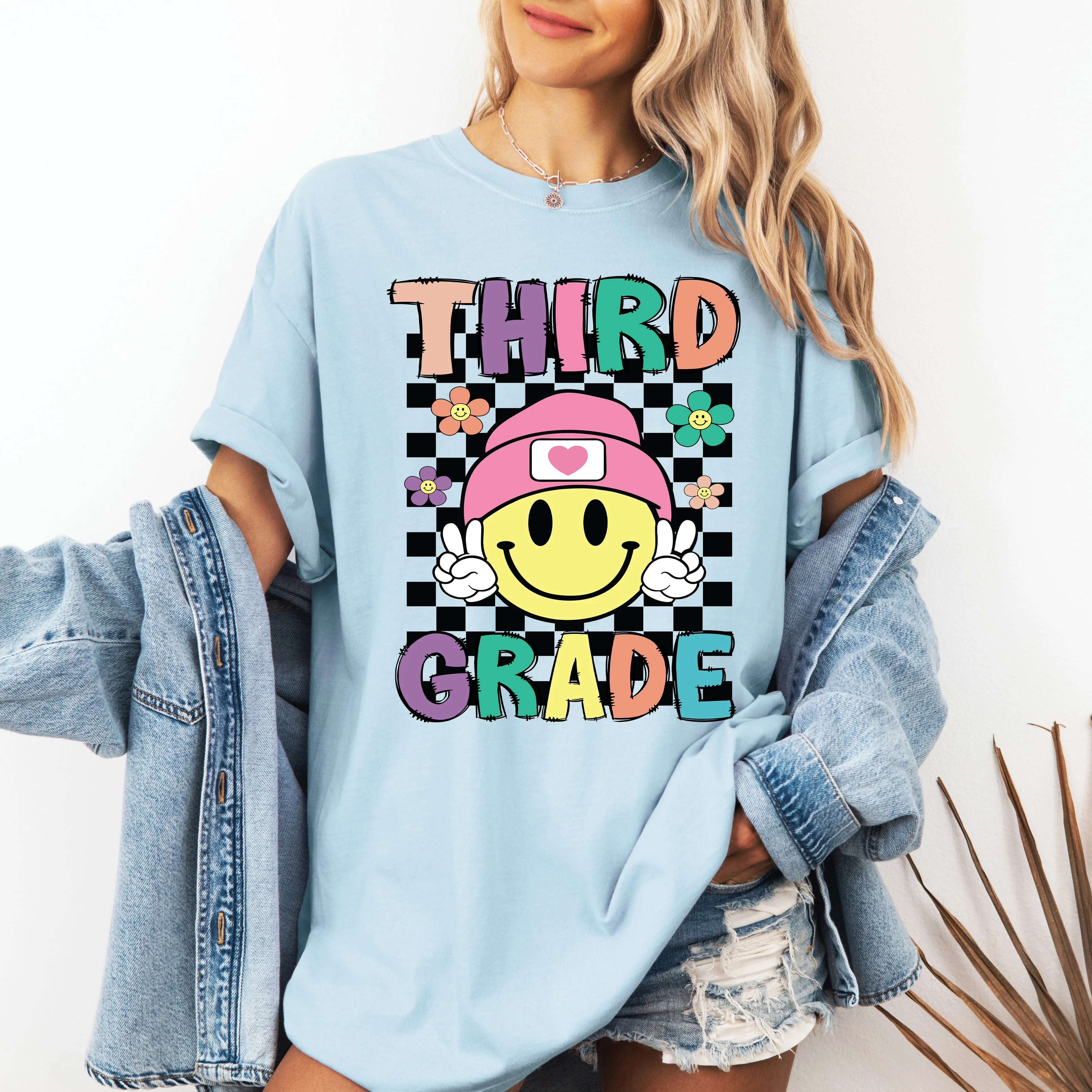 Third Grade, Smiley Face, Teacher, Back to School, First Day of School, Cute, Teacher Appreciation, Coquette, Comfort Colors T-Shirt sold by Refinery Number One