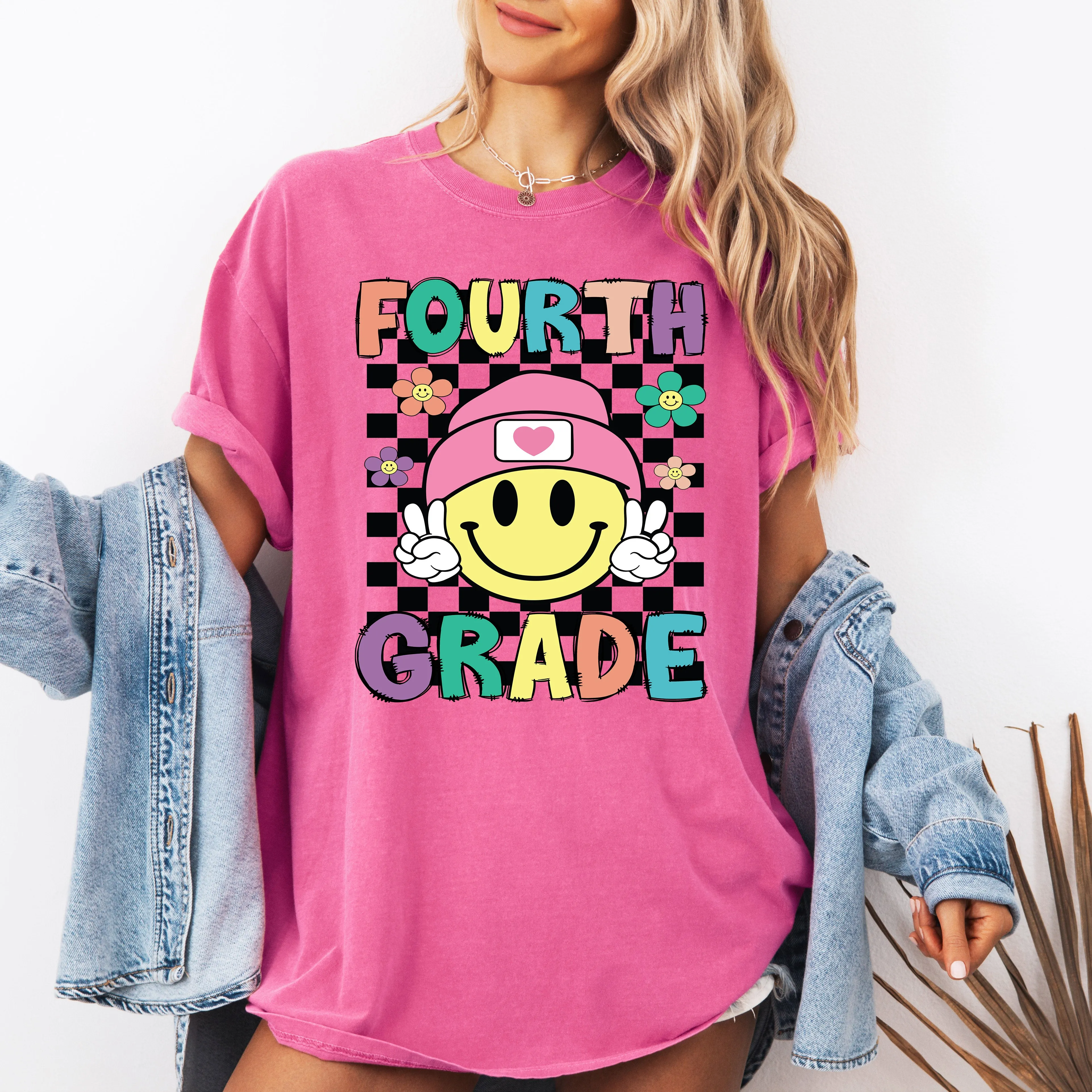 Fourth Grade, Smiley Face, Teacher, Back to School, First Day of School, Cute, Teacher Appreciation, Coquette, Comfort Colors T-Shirt sold by Refinery Number One product image thumbnail 3