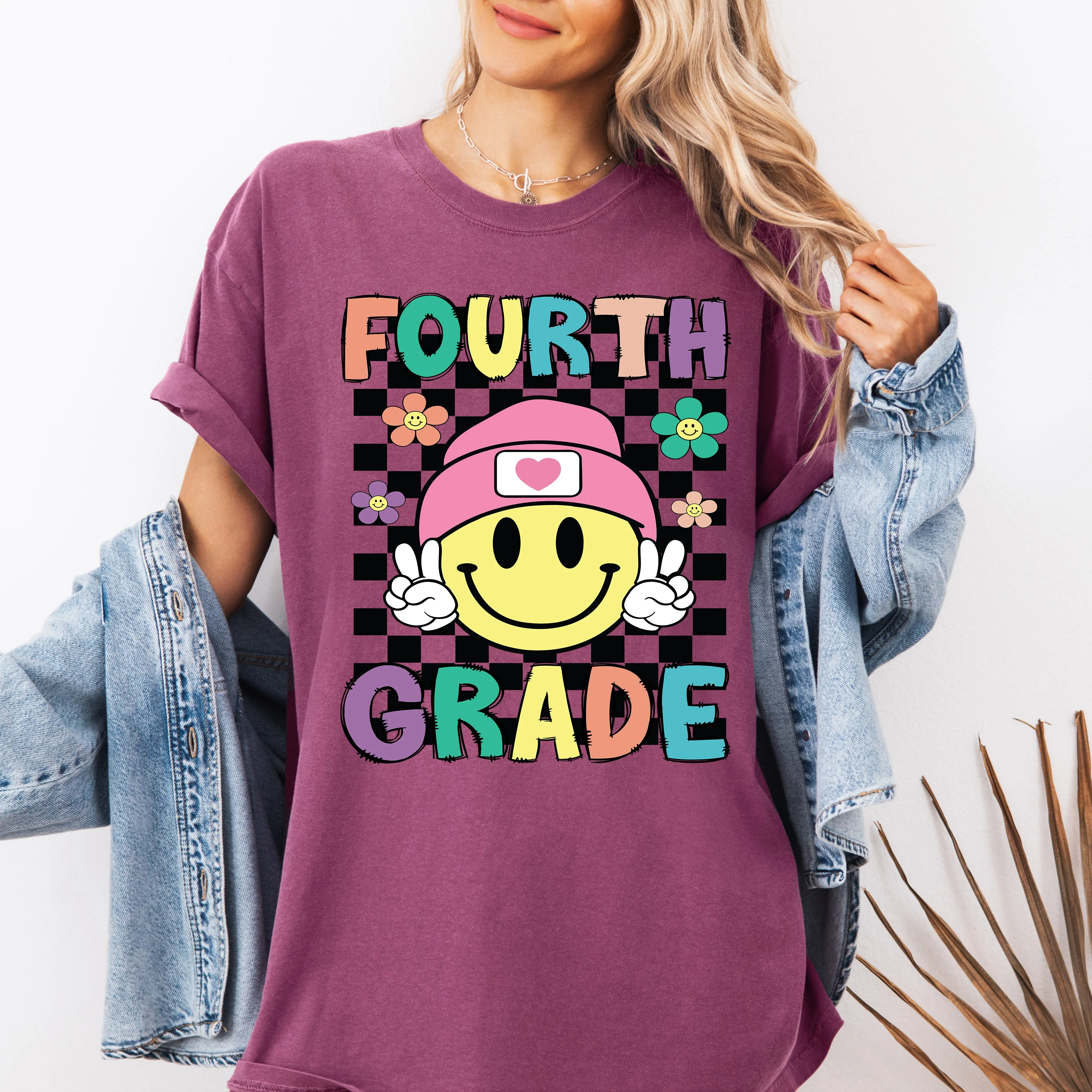 Fourth Grade, Smiley Face, Teacher, Back to School, First Day of School, Cute, Teacher Appreciation, Coquette, Comfort Colors T-Shirt sold by Refinery Number One