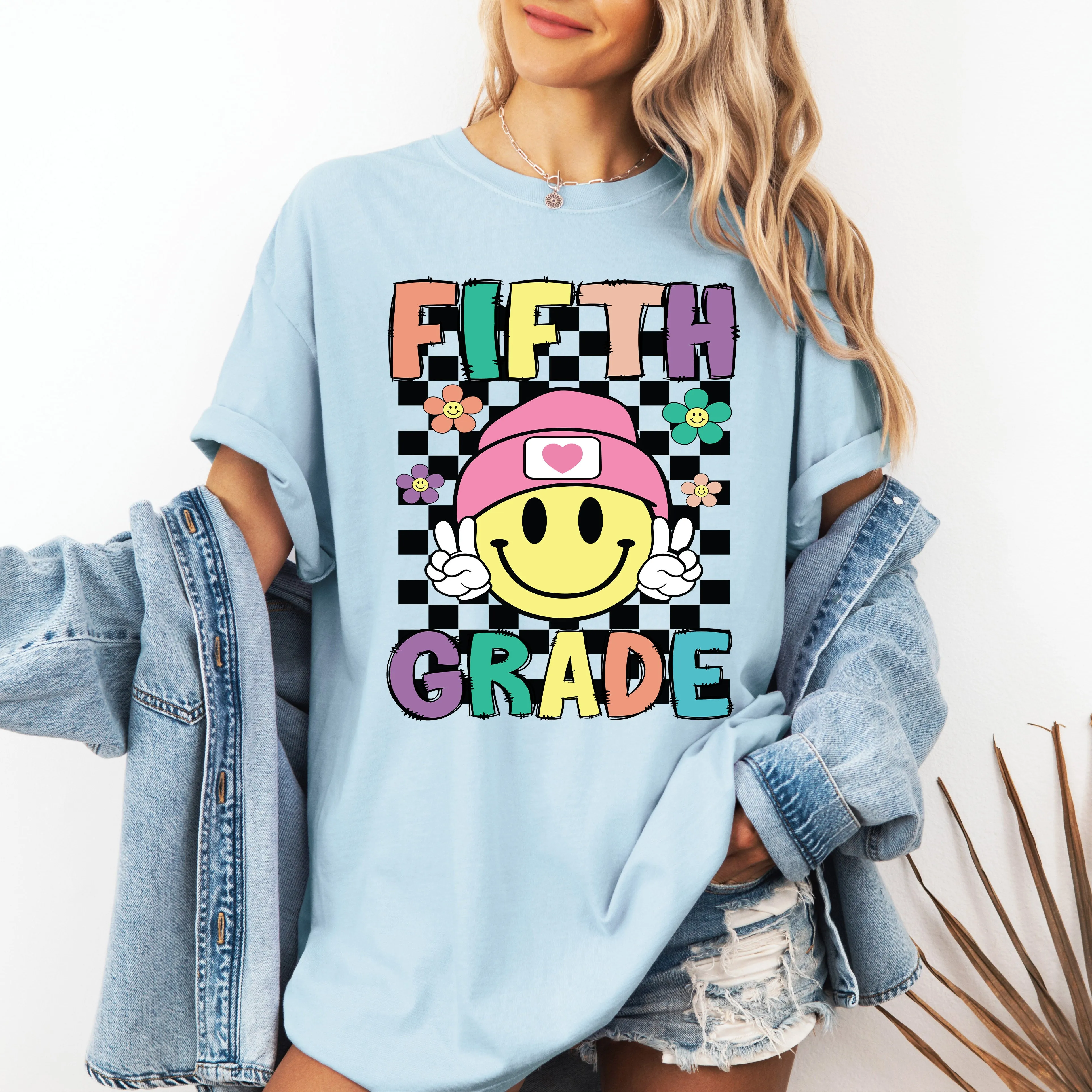 Fifth Grade, Smiley Face, Teacher, Back to School, First Day of School, Cute, Teacher Appreciation, Coquette, Comfort Colors T-Shirt sold by Refinery Number One product image thumbnail 3