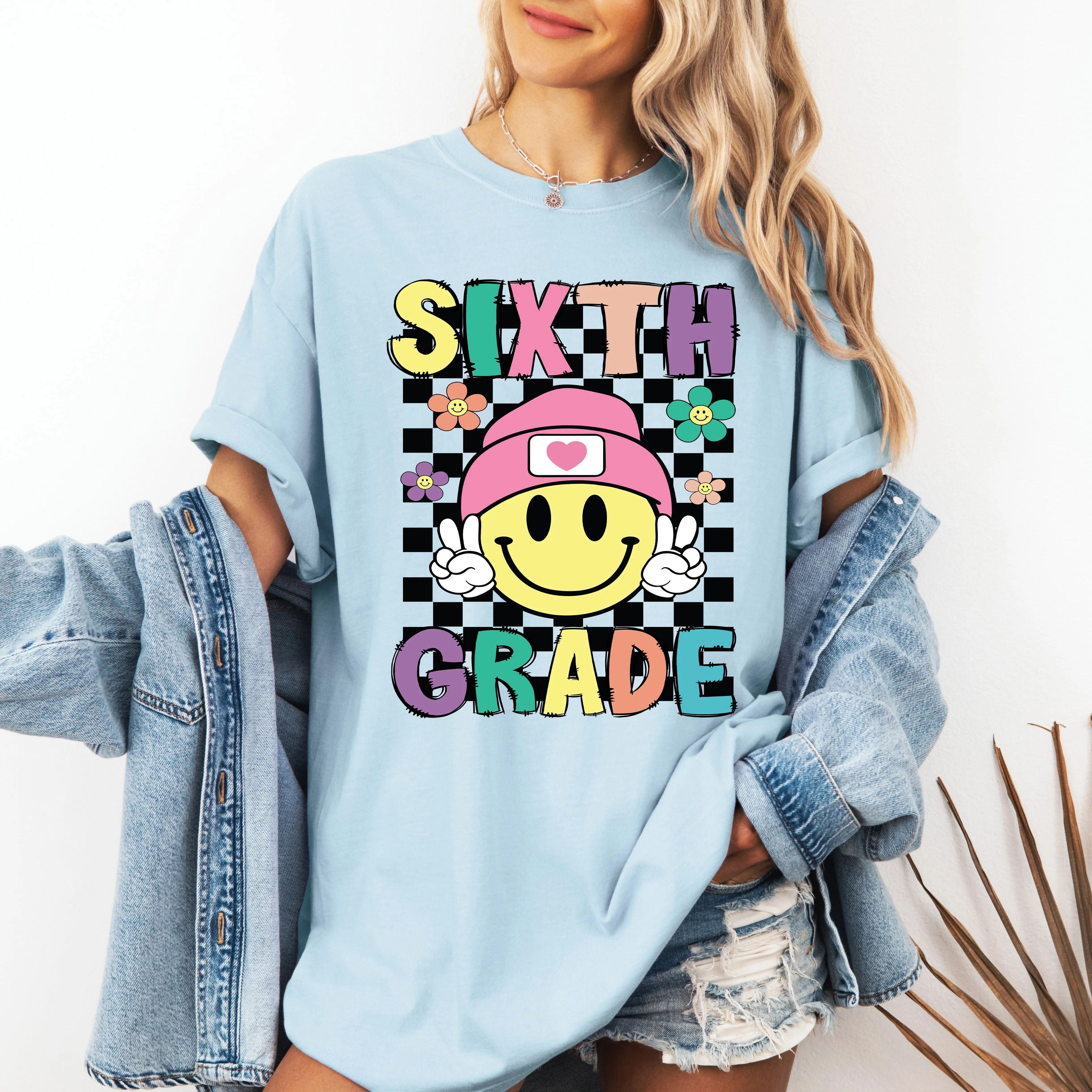 Sixth Grade, Smiley Face, Teacher, Back to School, First Day of School, Cute, Teacher Appreciation, Coquette, Comfort Colors T-Shirt sold by Refinery Number One product image thumbnail 4
