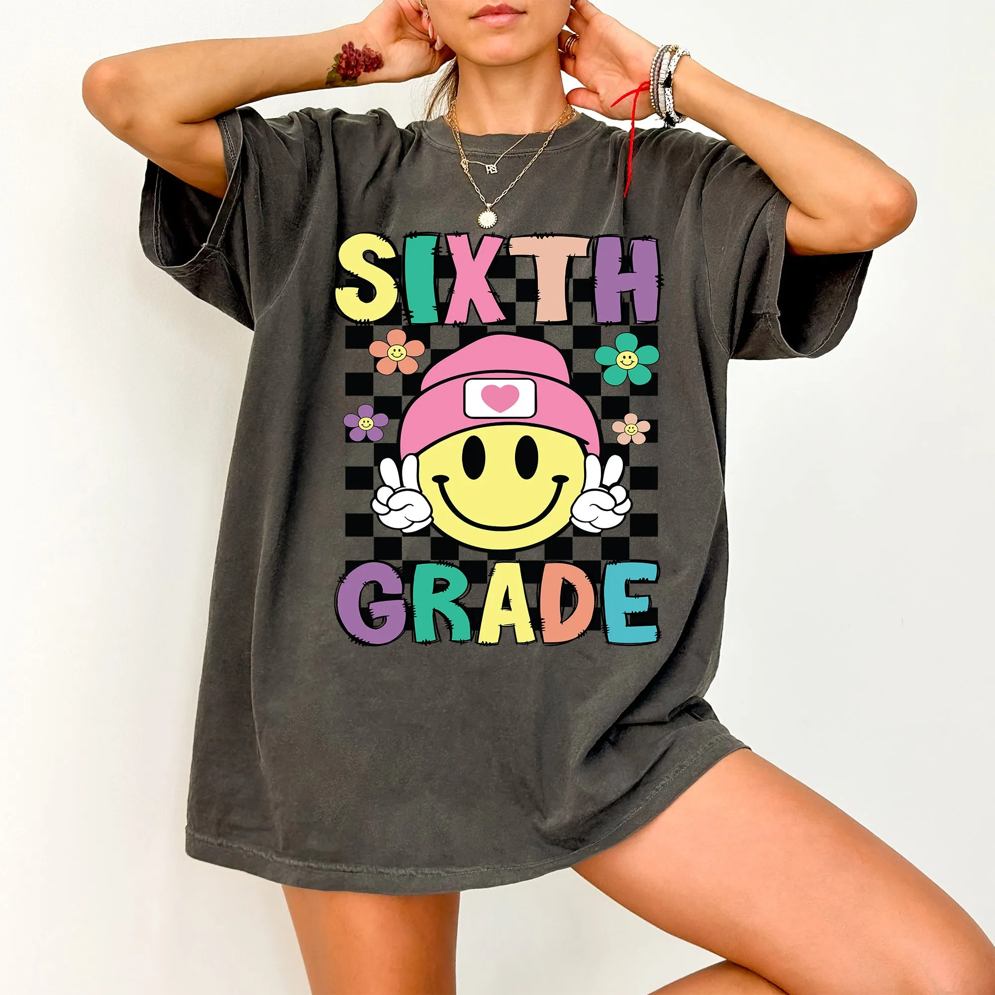 Sixth Grade, Smiley Face, Teacher, Back to School, First Day of School, Cute, Teacher Appreciation, Coquette, Comfort Colors T-Shirt sold by Refinery Number One product image thumbnail 5