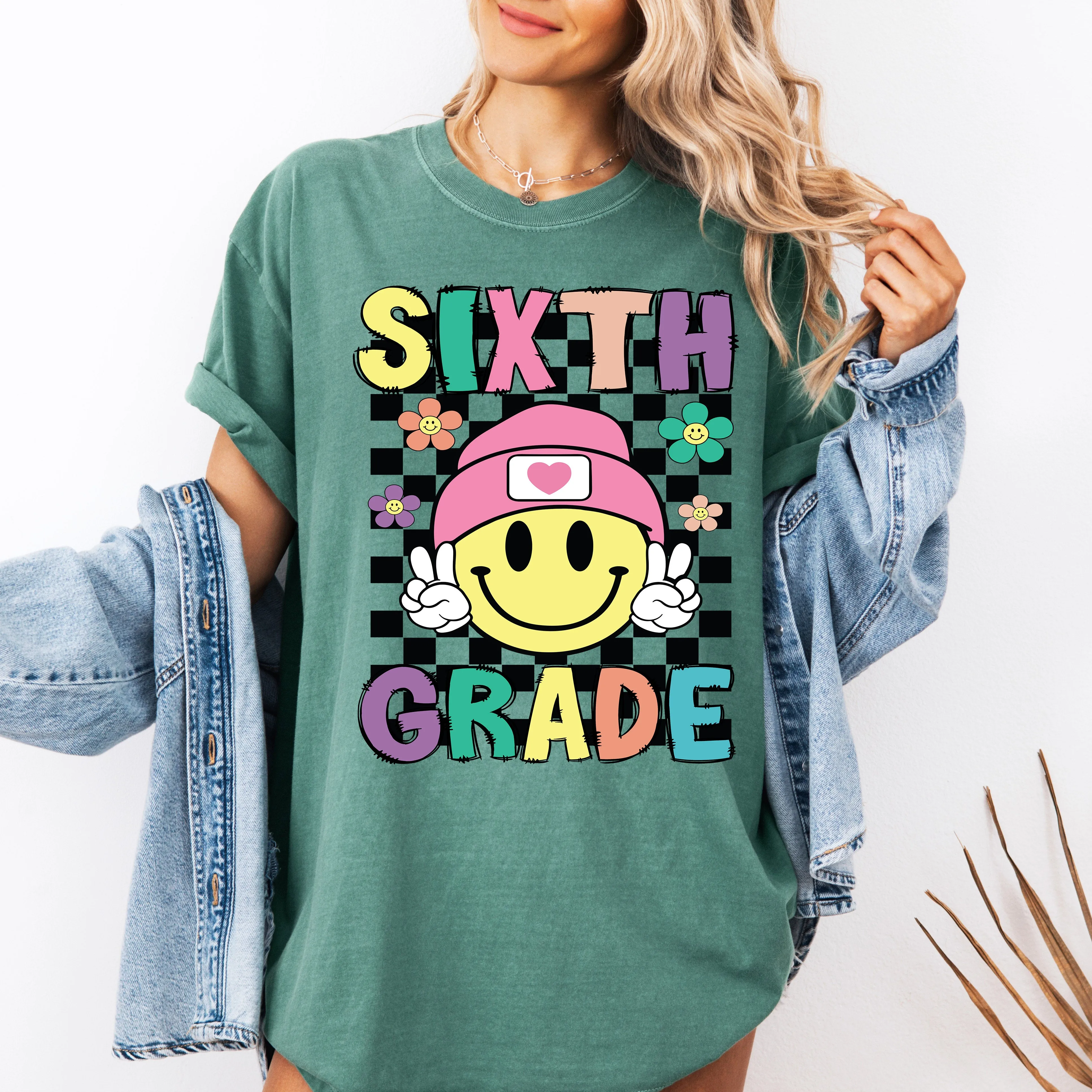 Sixth Grade, Smiley Face, Teacher, Back to School, First Day of School, Cute, Teacher Appreciation, Coquette, Comfort Colors T-Shirt sold by Refinery Number One product image thumbnail 2