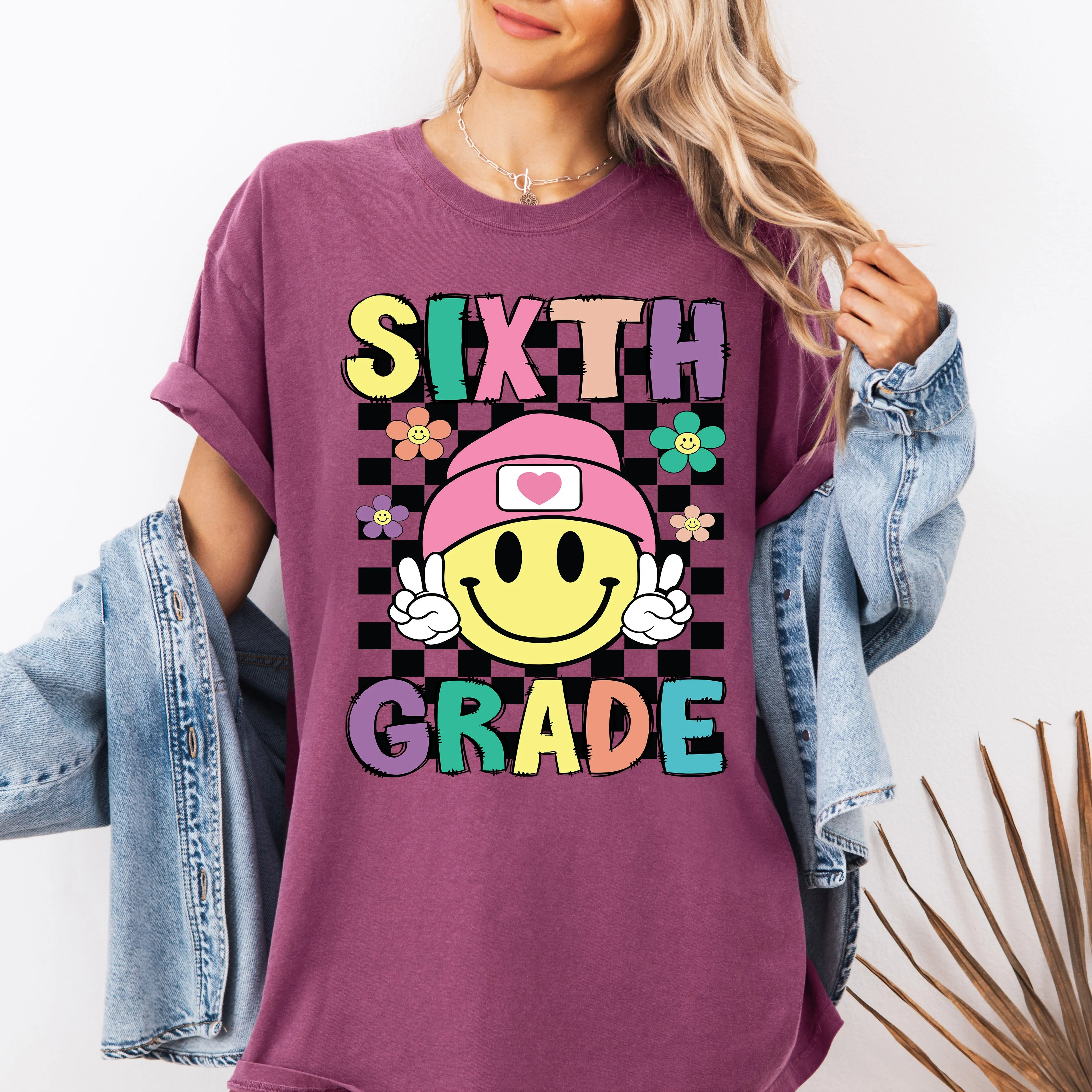 Sixth Grade, Smiley Face, Teacher, Back to School, First Day of School, Cute, Teacher Appreciation, Coquette, Comfort Colors T-Shirt sold by Refinery Number One product image thumbnail 3