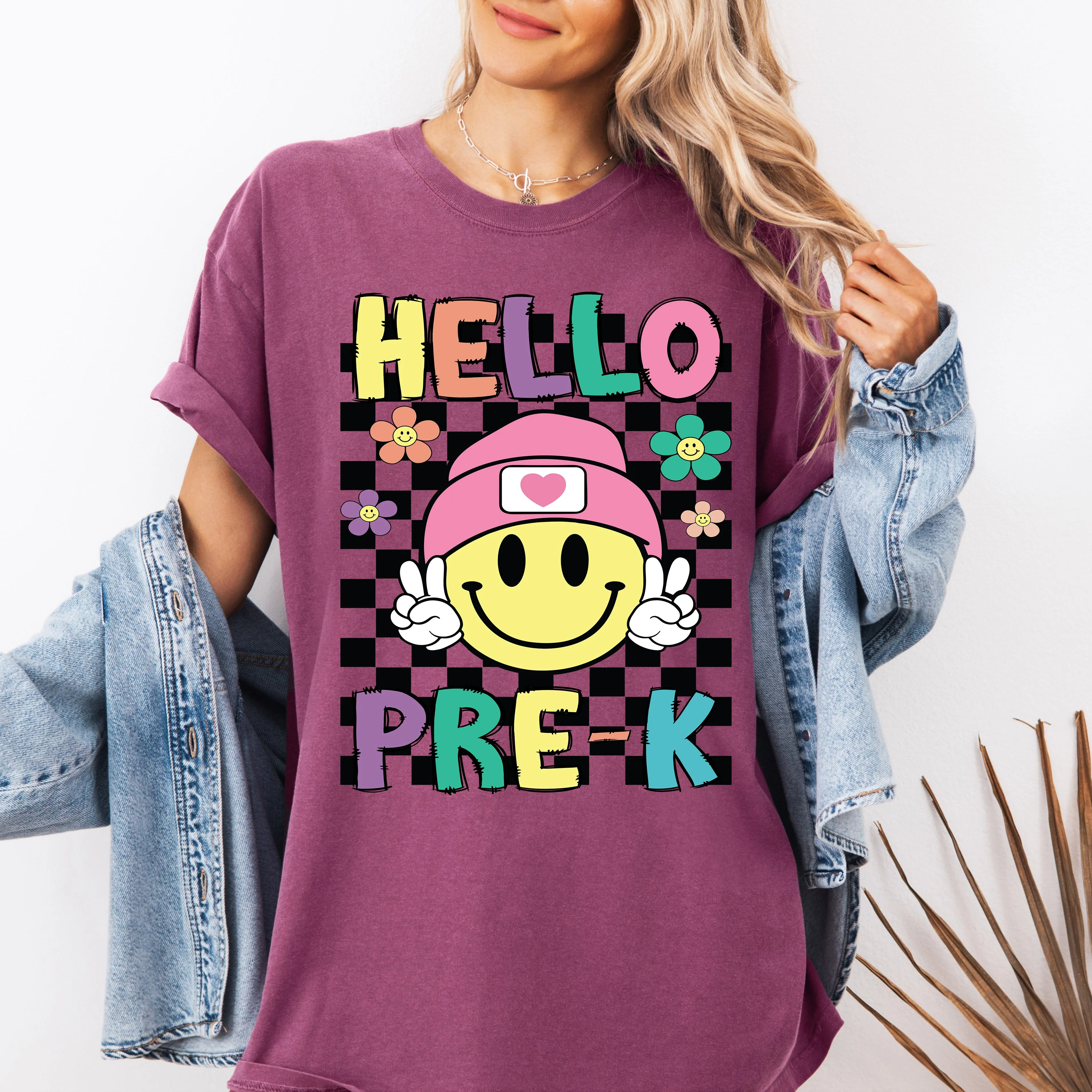 Hello Pre-K, Smiley Face, Teacher, Back to School, First Day of School, Cute, Teacher Appreciation, Coquette, Comfort Colors T-Shirt sold by Refinery Number One product image thumbnail 5