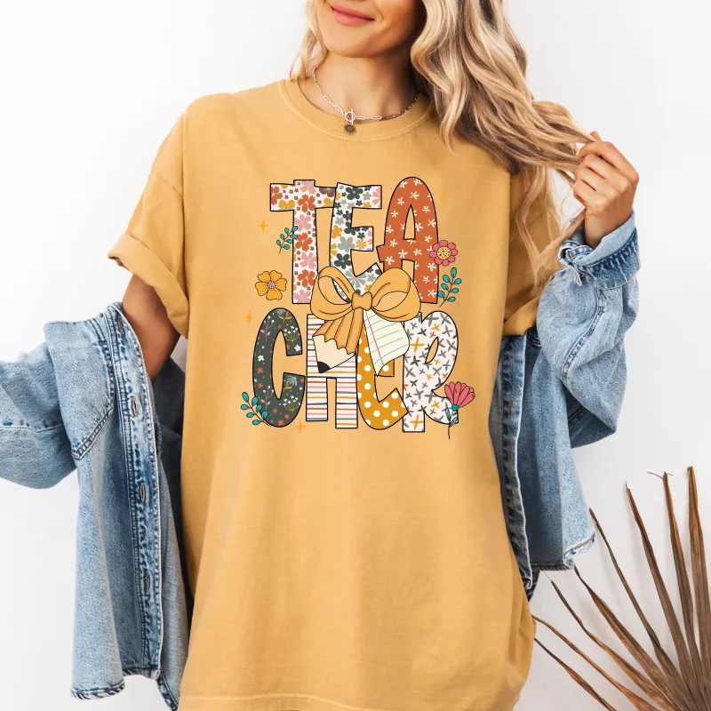 Teacher, Retro, Bow, Back to School, First Day of School, Cute, Teacher Appreciation, Coquette, Comfort Colors T-Shirt sold by Refinery Number One