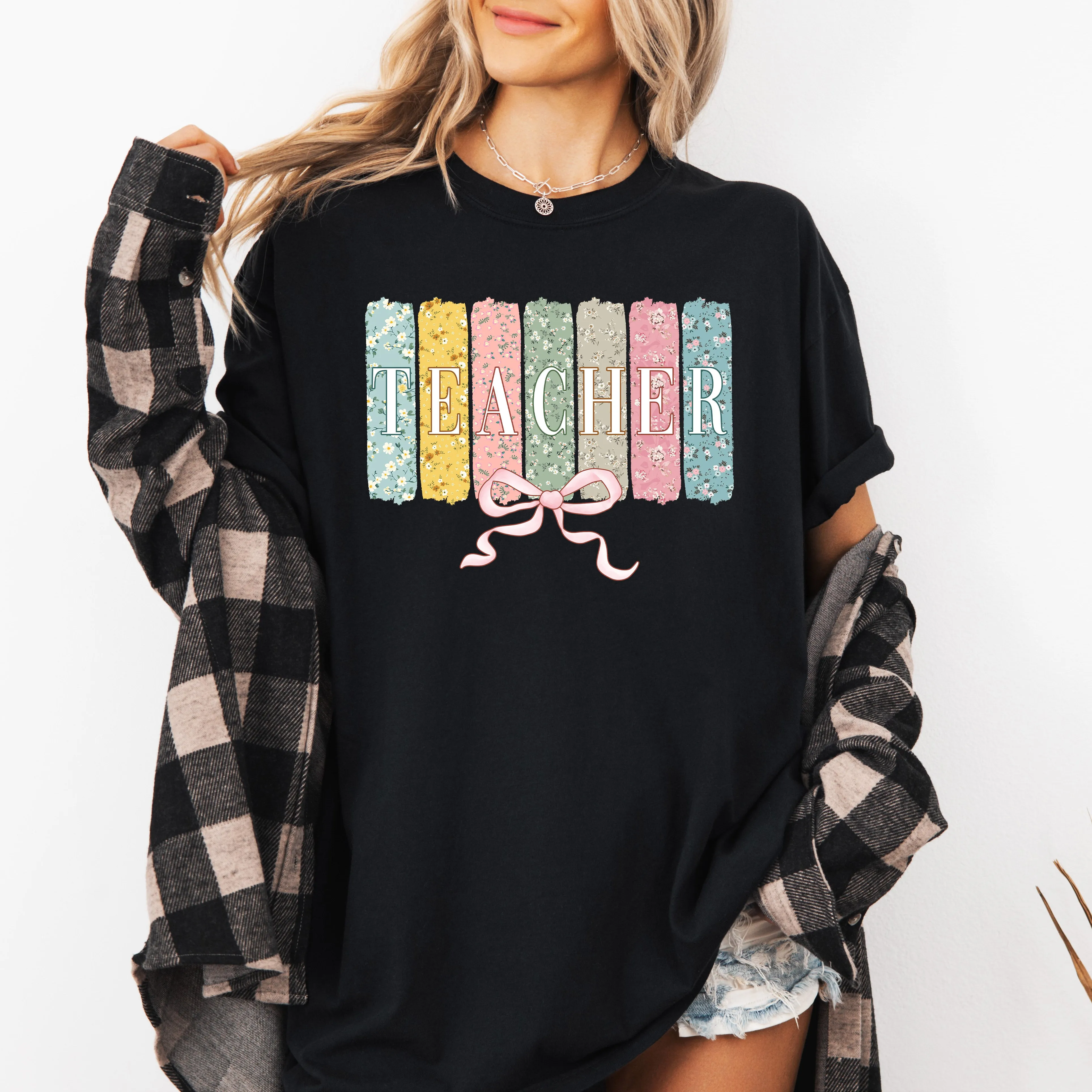 Teacher, Wildflowers, Bow, Back to School, First Day of School, Cute, Teacher Appreciation, Coquette, Comfort Colors T-Shirt sold by Refinery Number One product image thumbnail 4