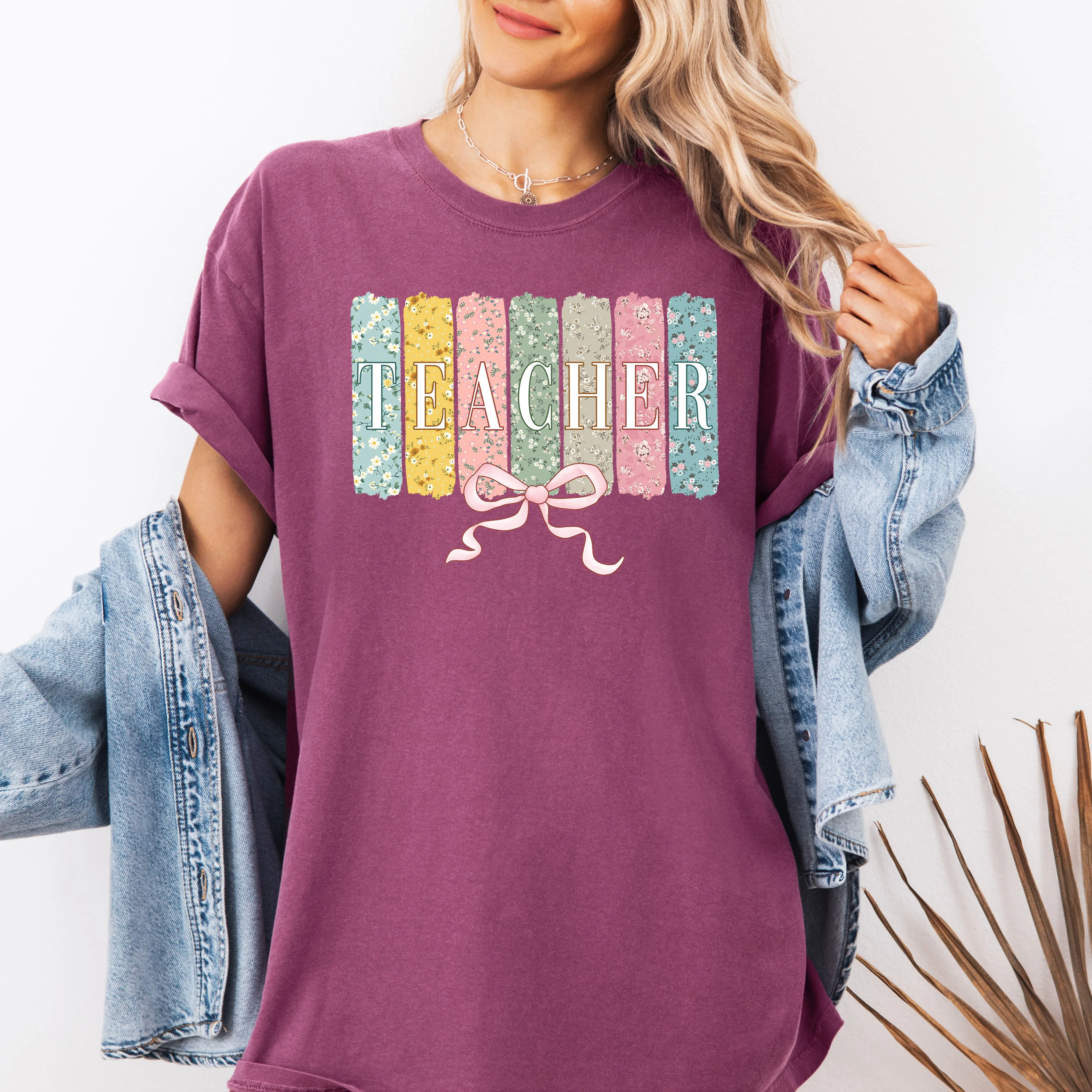 Teacher, Wildflowers, Bow, Back to School, First Day of School, Cute, Teacher Appreciation, Coquette, Comfort Colors T-Shirt sold by Refinery Number One product image thumbnail 3