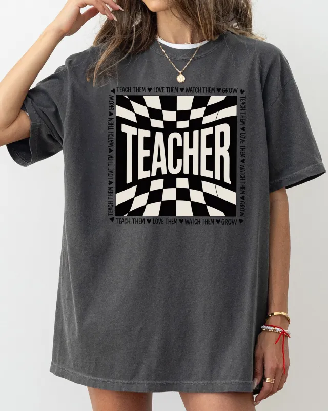 Teacher, Checkered, Back to School, First Day of School, Cute, Teacher Appreciation, Coquette, Comfort Colors T-Shirt sold by Refinery Number One