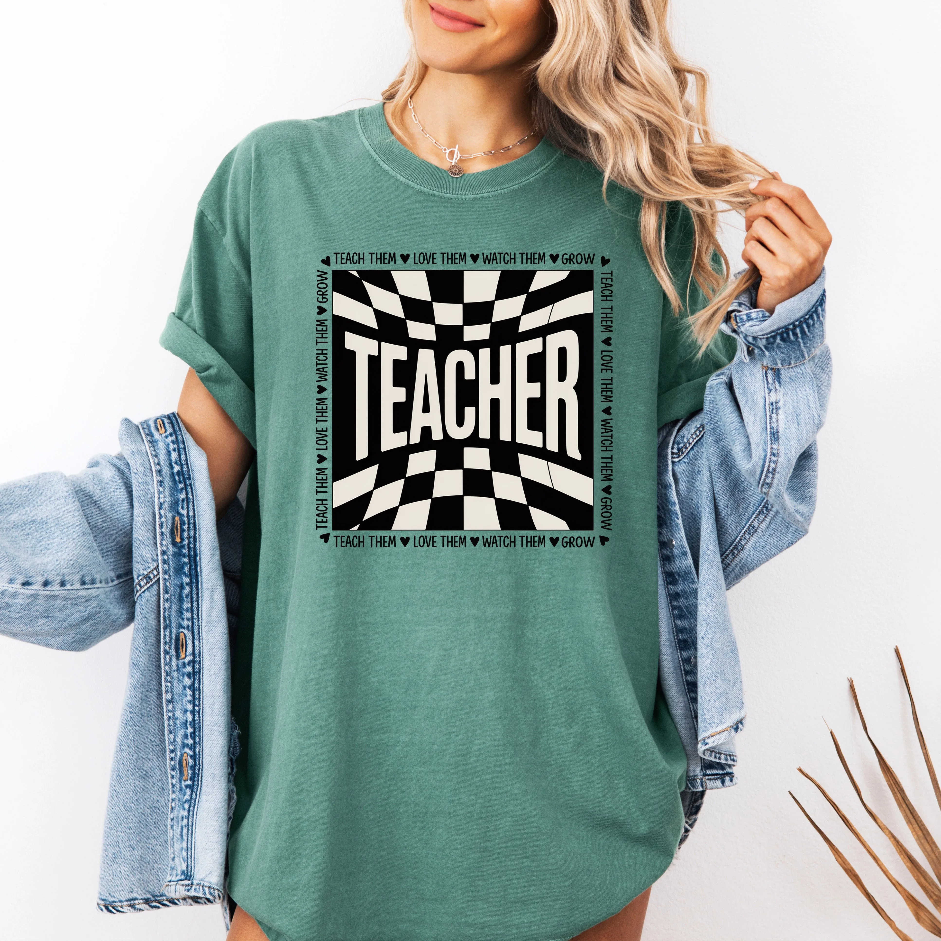 Teacher, Checkered, Back to School, First Day of School, Cute, Teacher Appreciation, Coquette, Comfort Colors T-Shirt sold by Refinery Number One product image thumbnail 2
