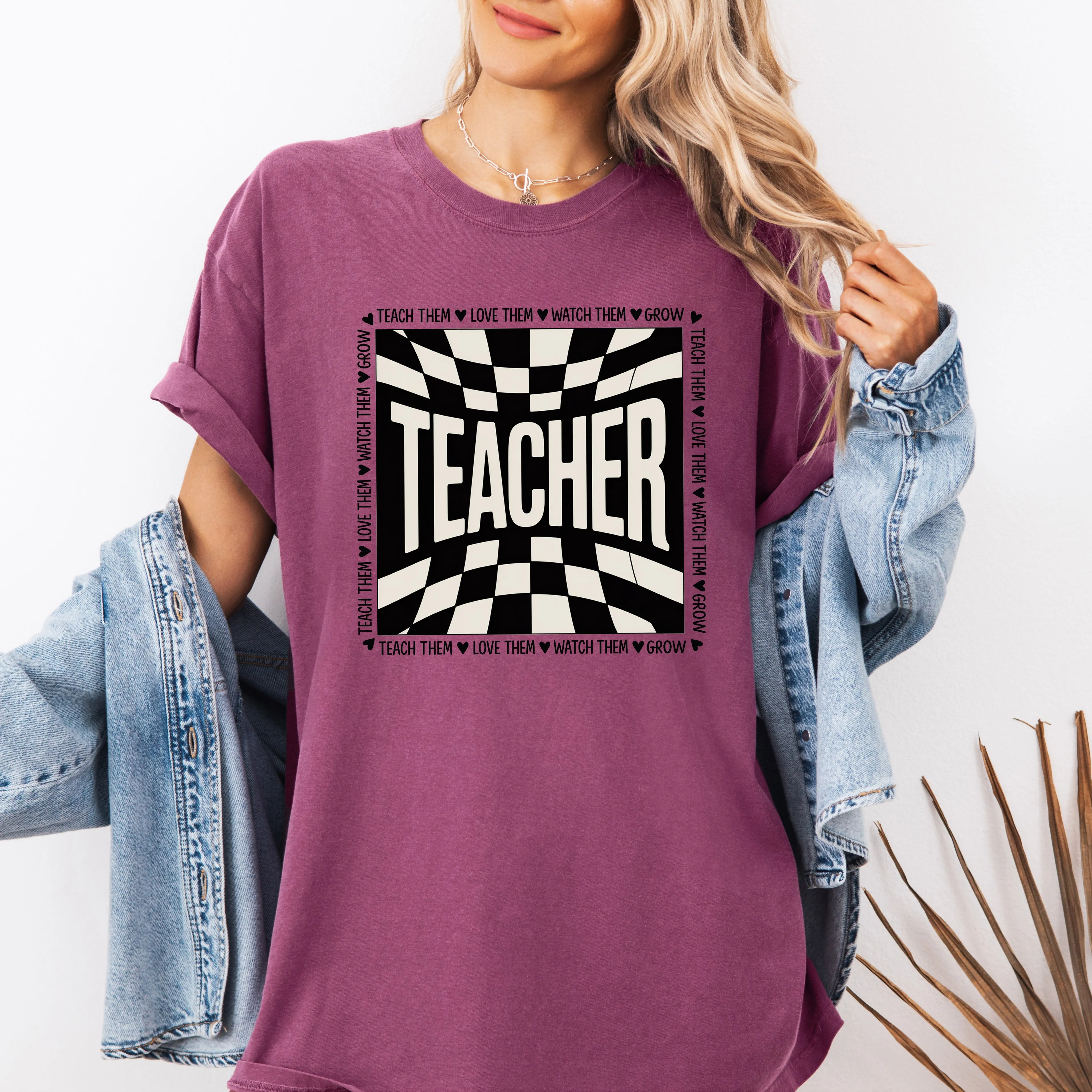 Teacher, Checkered, Back to School, First Day of School, Cute, Teacher Appreciation, Coquette, Comfort Colors T-Shirt sold by Refinery Number One product image thumbnail 5